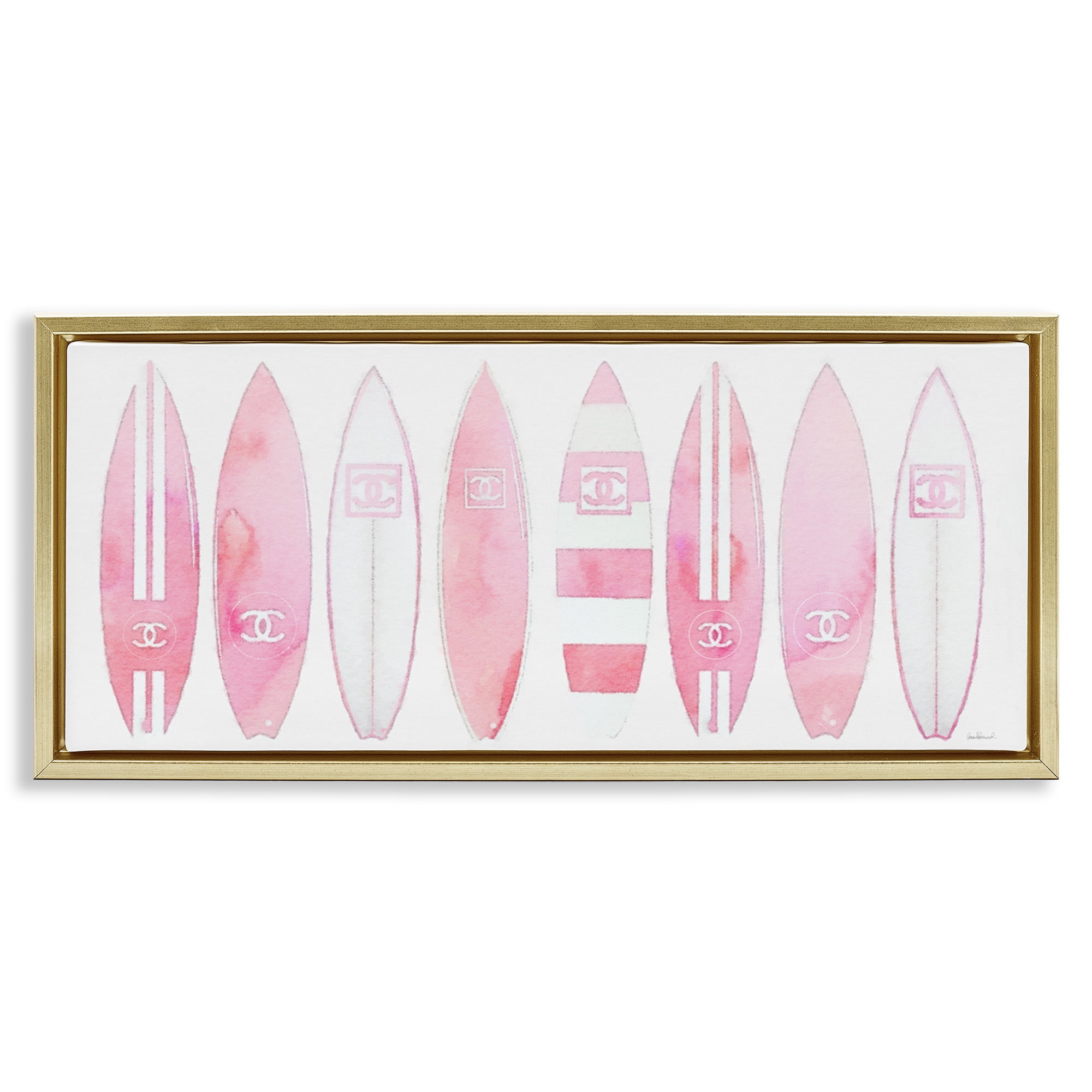 Stupell Industries Nautical Glam Fashion Surfboards Beauty & Fashion Painting Gold Floater Framed Canvas Art Print Wall Art, 31 x 14