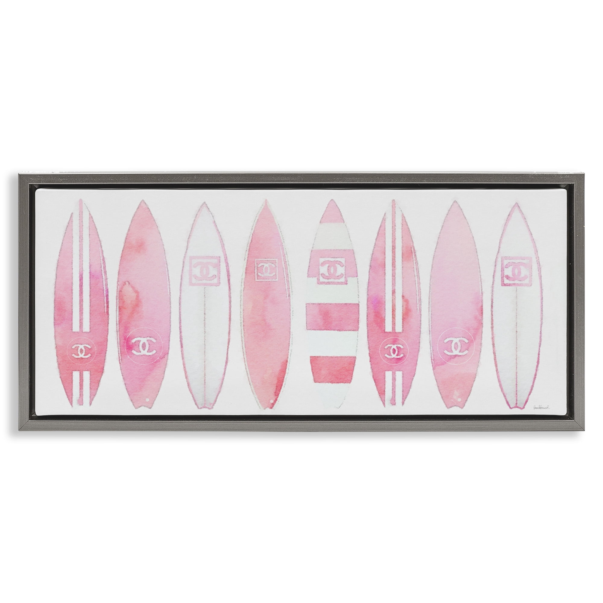 Stupell Industries Nautical Glam Fashion Surfboards Beauty & Fashion Painting Gray Floater Framed Canvas Art Print Wall Art, 31 x 14