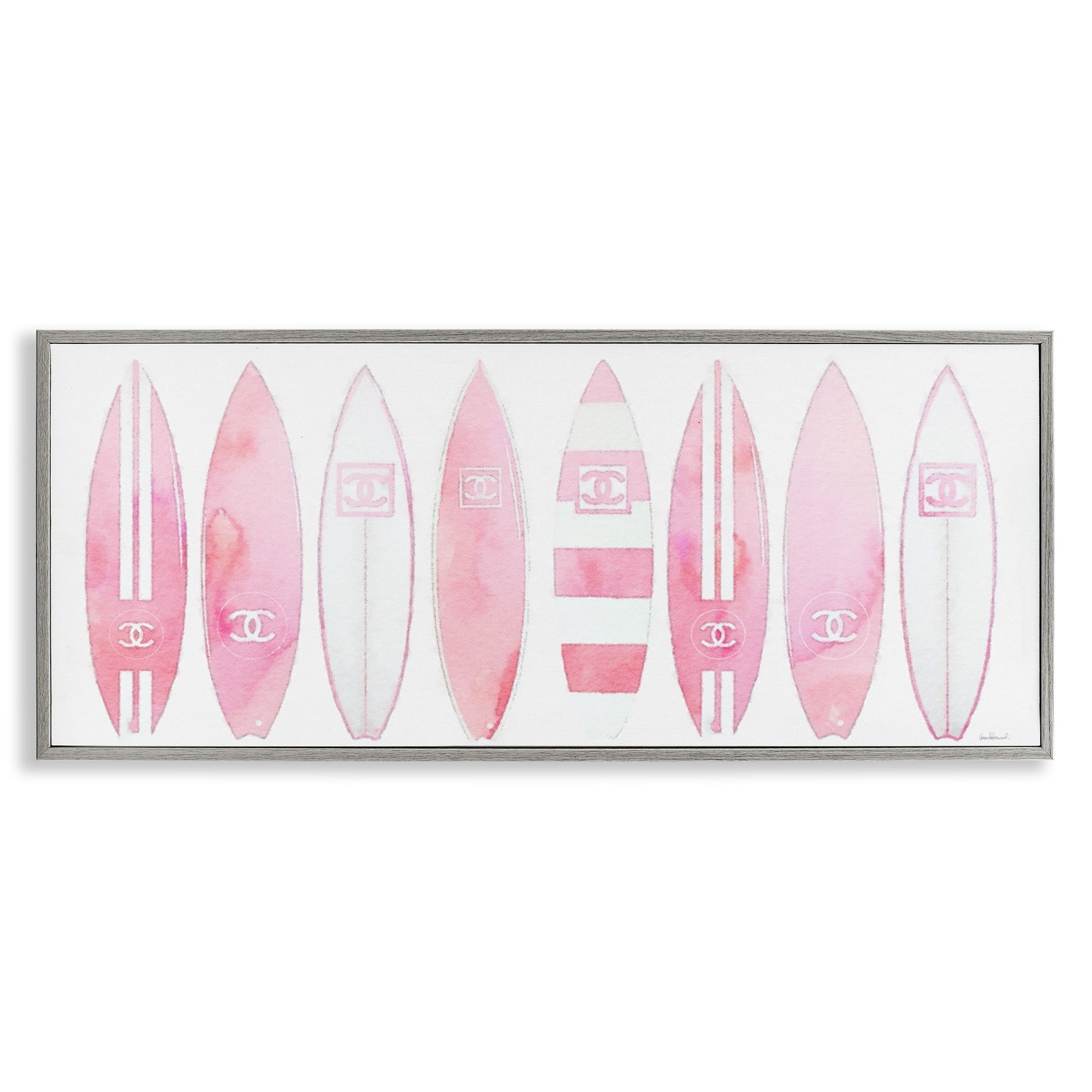 Stupell Industries Nautical Glam Fashion Surfboards Beauty & Fashion Painting Gray Framed Art Print Wall Art, 30 x 13