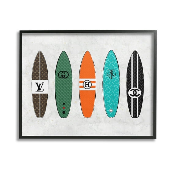 Stupell Industries Nautical Glam Surfboards Beauty & Fashion Painting Black Framed Art Print Wall Art, 14 x 11
