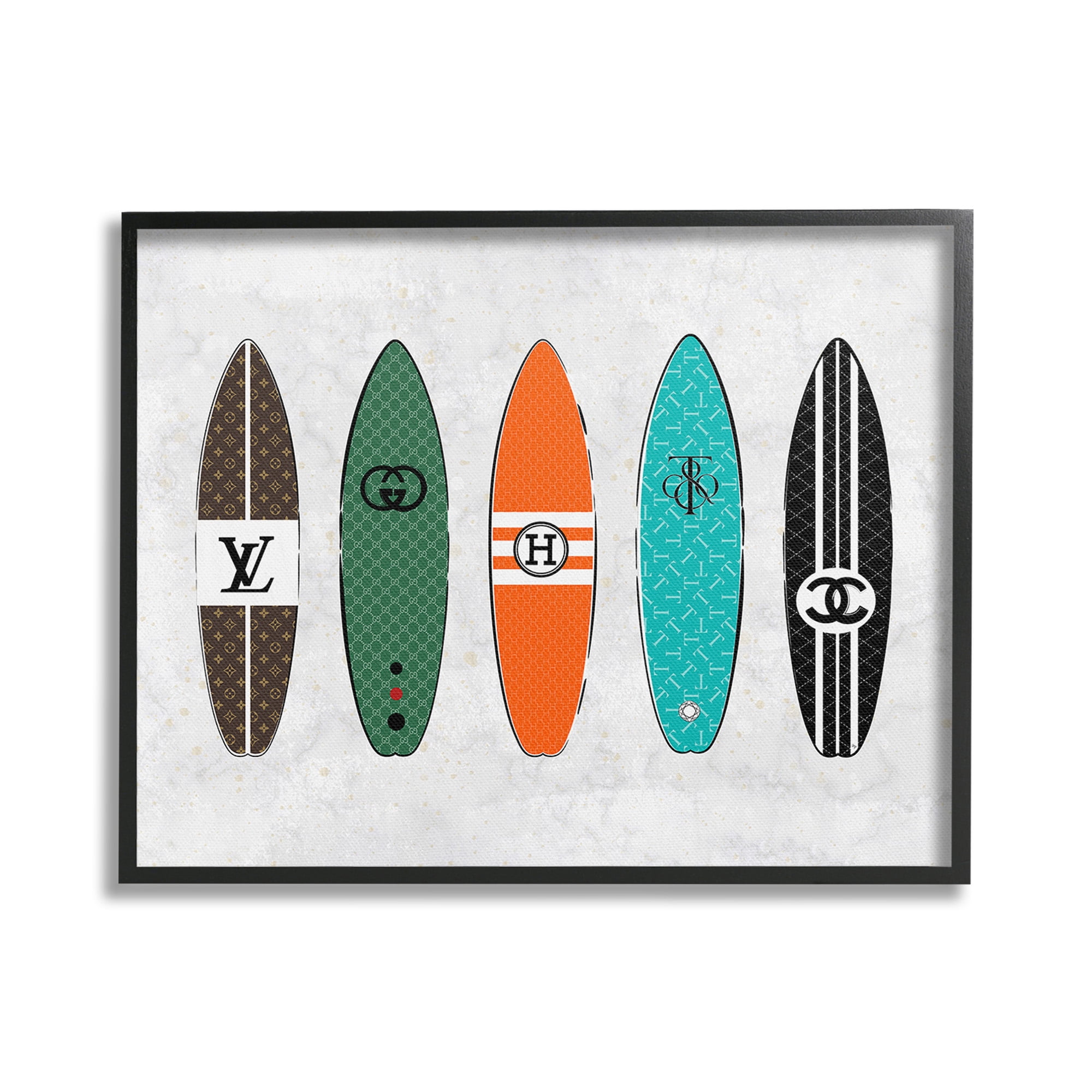 Stupell Industries Nautical Glam Surfboards Beauty & Fashion Painting Black Framed Art Print Wall Art, 30 x 24