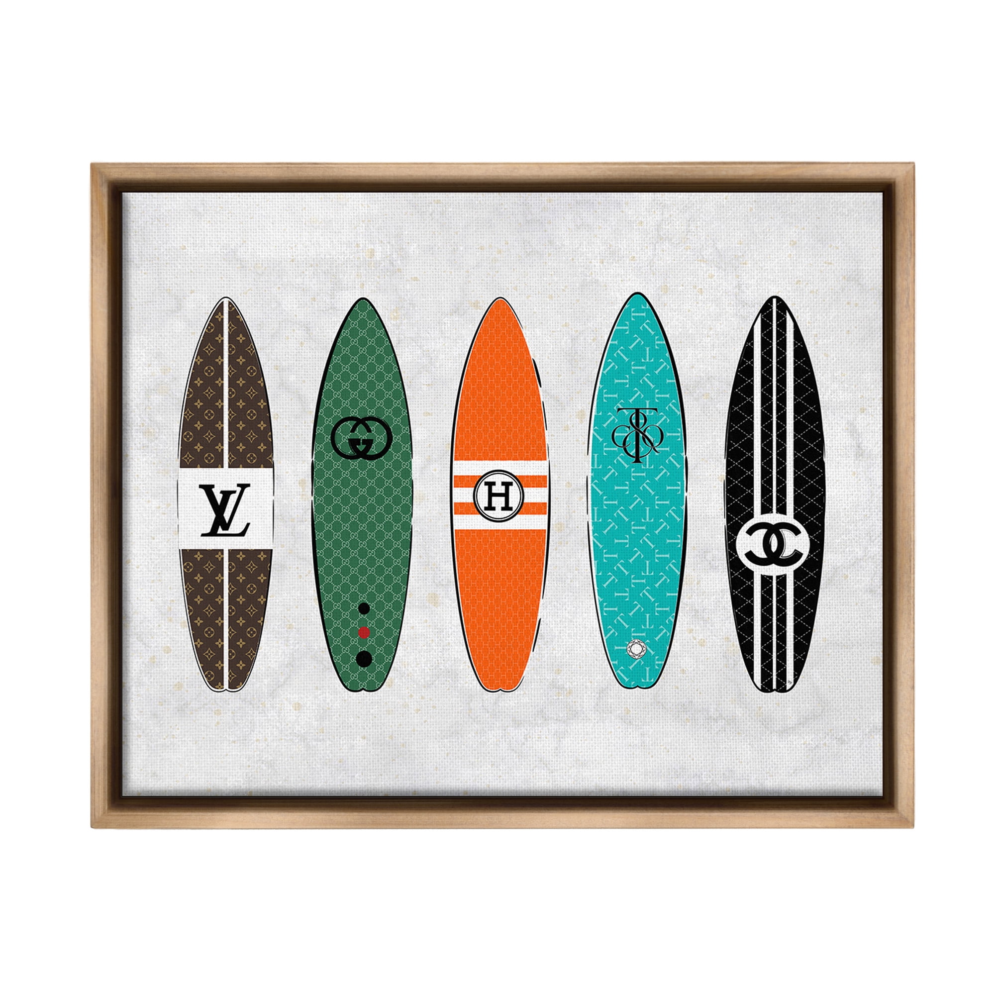 Stupell Industries Nautical Glam Surfboards Beauty & Fashion Painting Brown Floater Framed Canvas Art Print Wall Art, 31 x 25