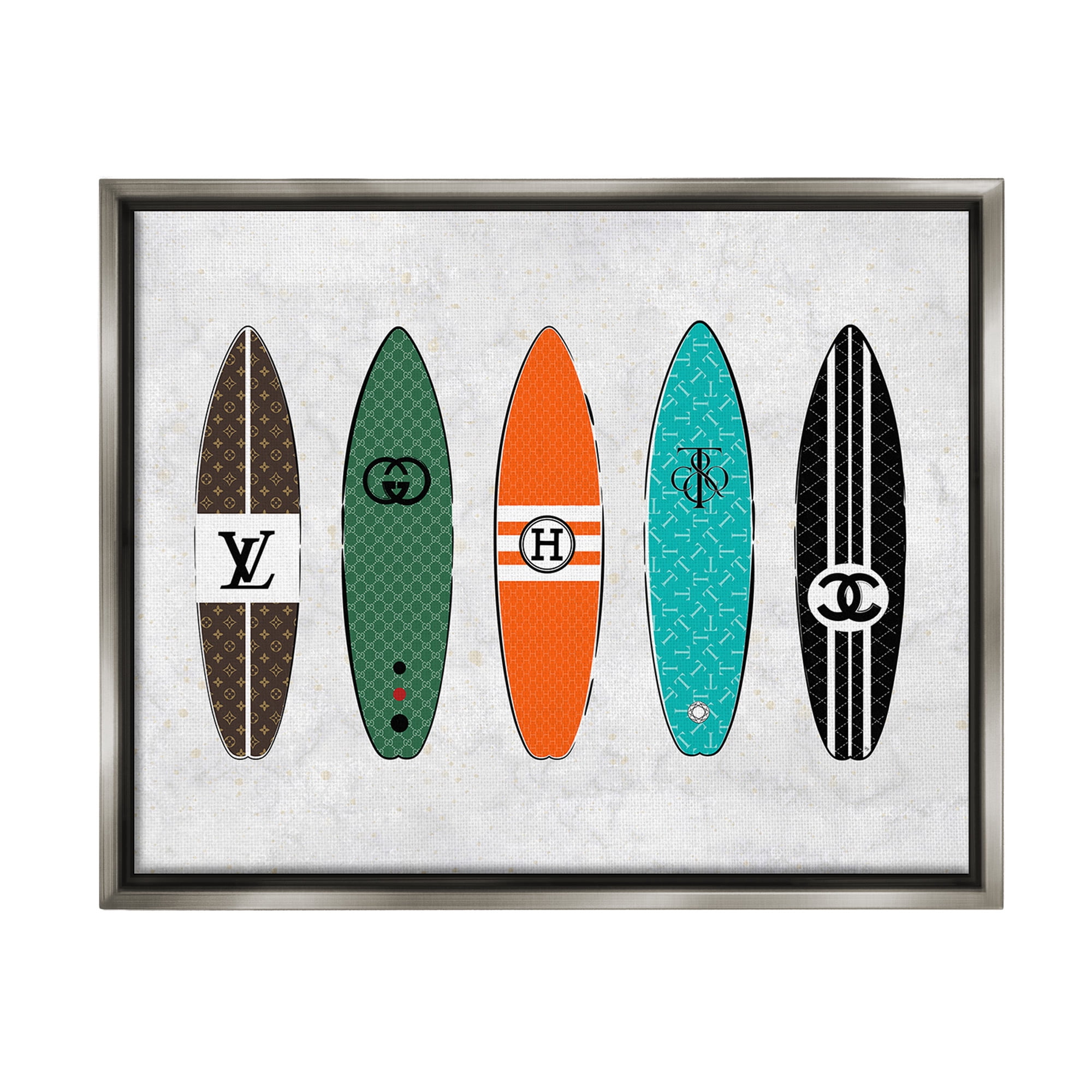 Stupell Industries Nautical Glam Surfboards Beauty & Fashion Painting Gray Floater Framed Canvas Art Print Wall Art, 31 x 25