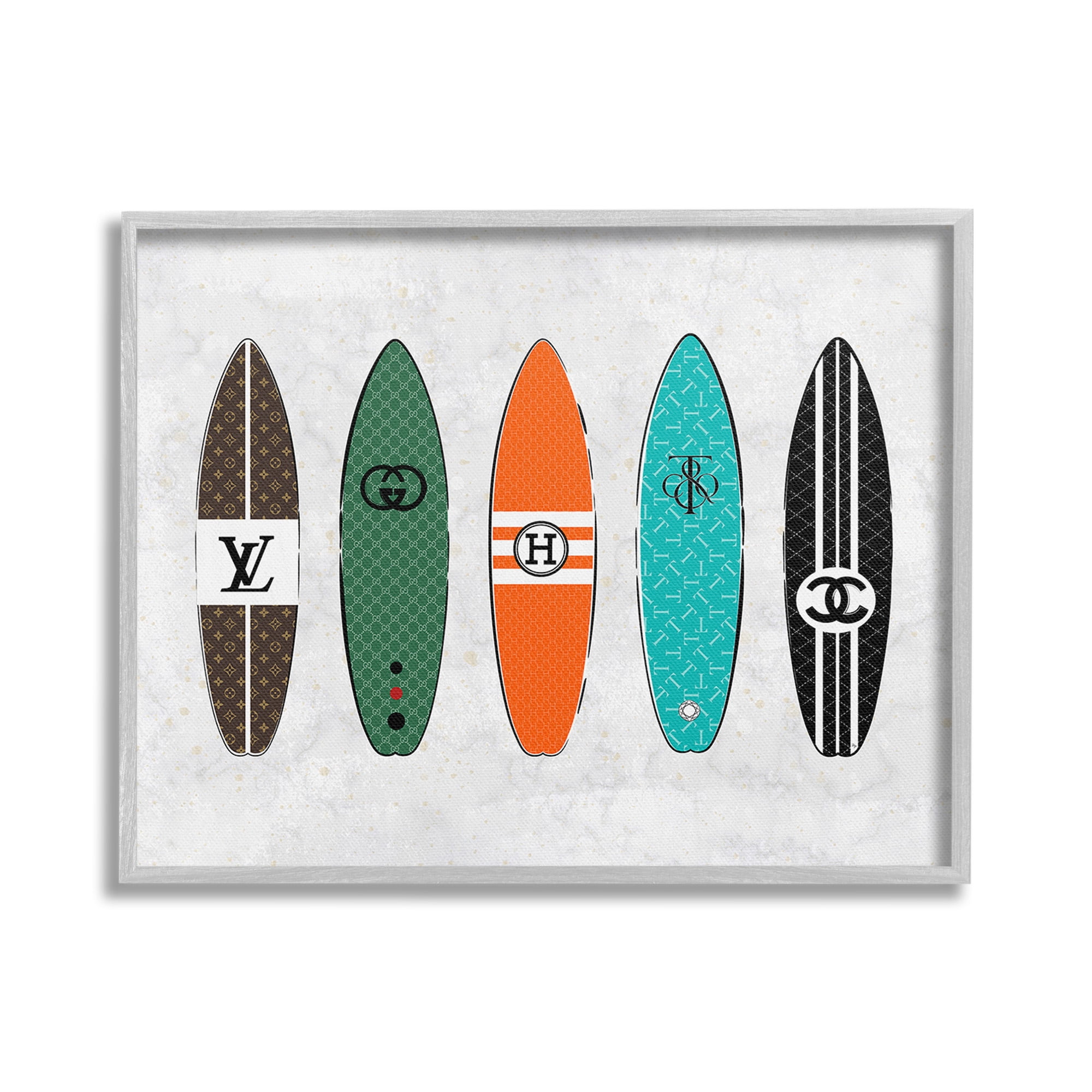 Stupell Industries Nautical Glam Surfboards Beauty & Fashion Painting Gray Framed Art Print Wall Art, 20 x 16
