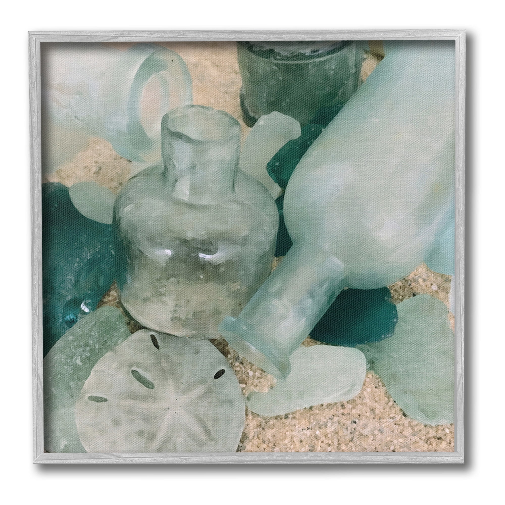 Stupell Industries Nautical Glass Bottles Landscape Painting Gray Framed Art Print Wall Art, 17 x 17