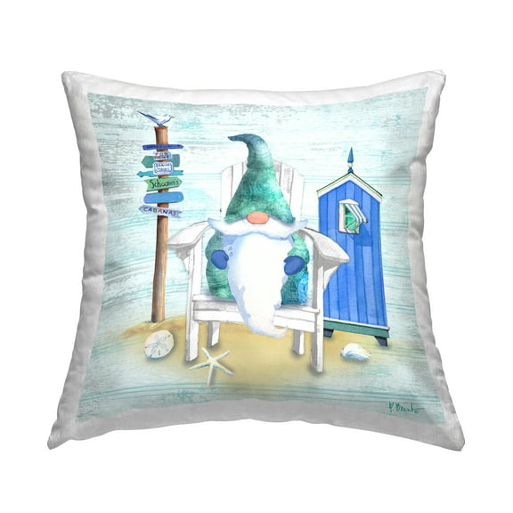 Stupell Industries Nautical Gnome Happy Coastal Beach Scene Design by Paul Brent Throw Pillow