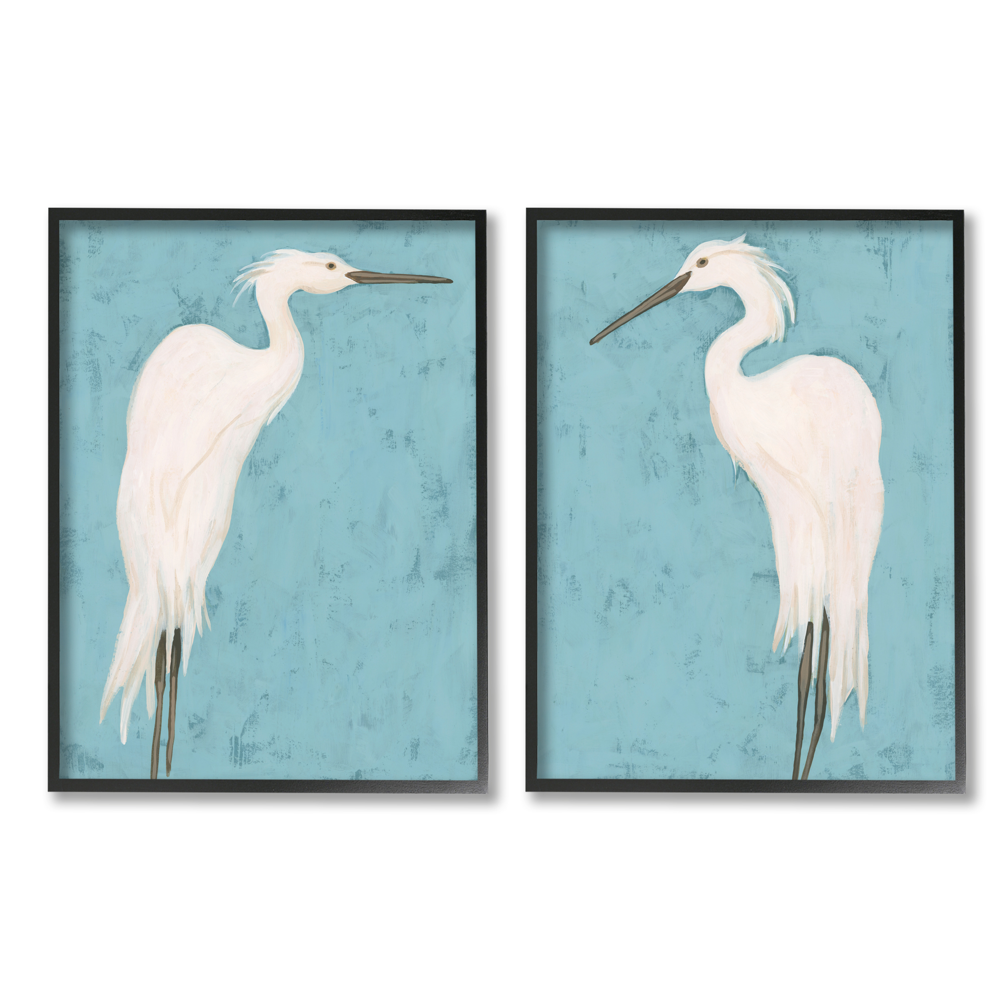 Stupell Industries Nautical Heron Casual Coastal Bird Distressed Blue Painting,11 x 14, Design by June Erica Vess