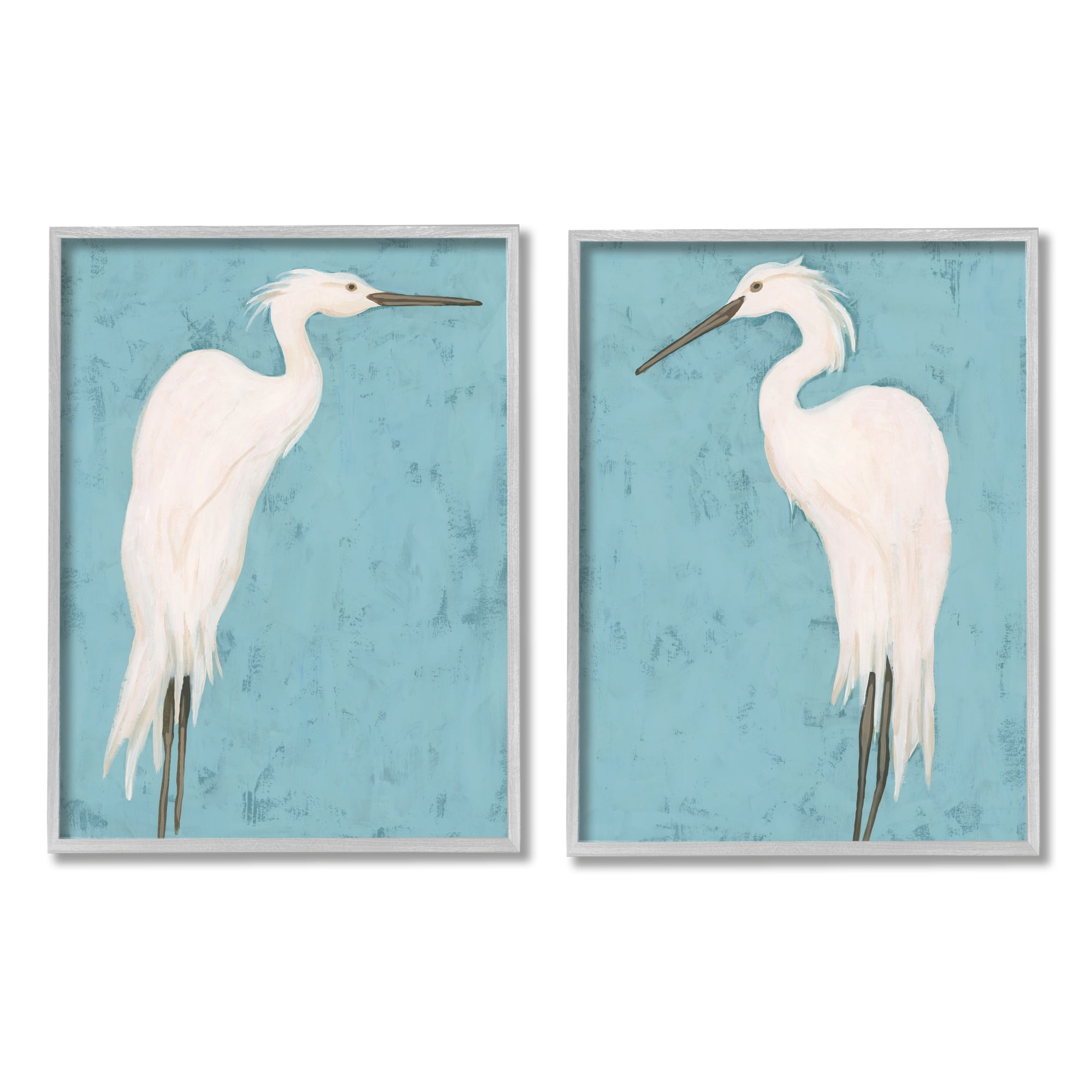 Stupell Industries Nautical Heron Casual Coastal Bird Distressed Blue Painting,24 x 30, Design by June Erica Vess