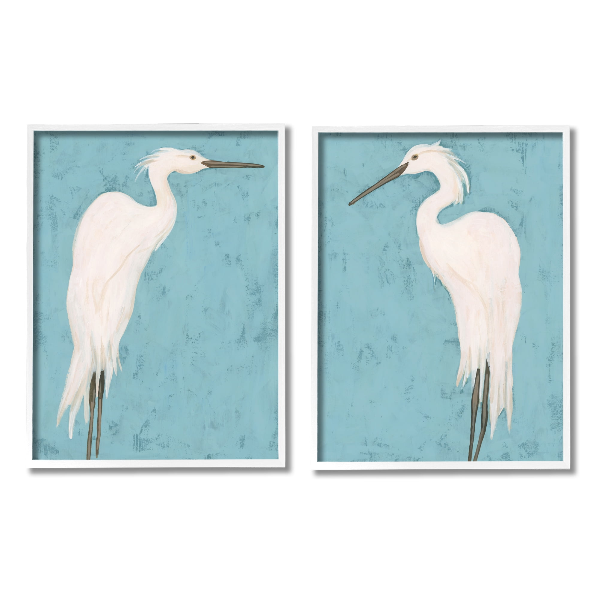 Stupell Industries Nautical Heron Casual Coastal Bird Distressed Blue Painting,24 x 30, Design by June Erica Vess