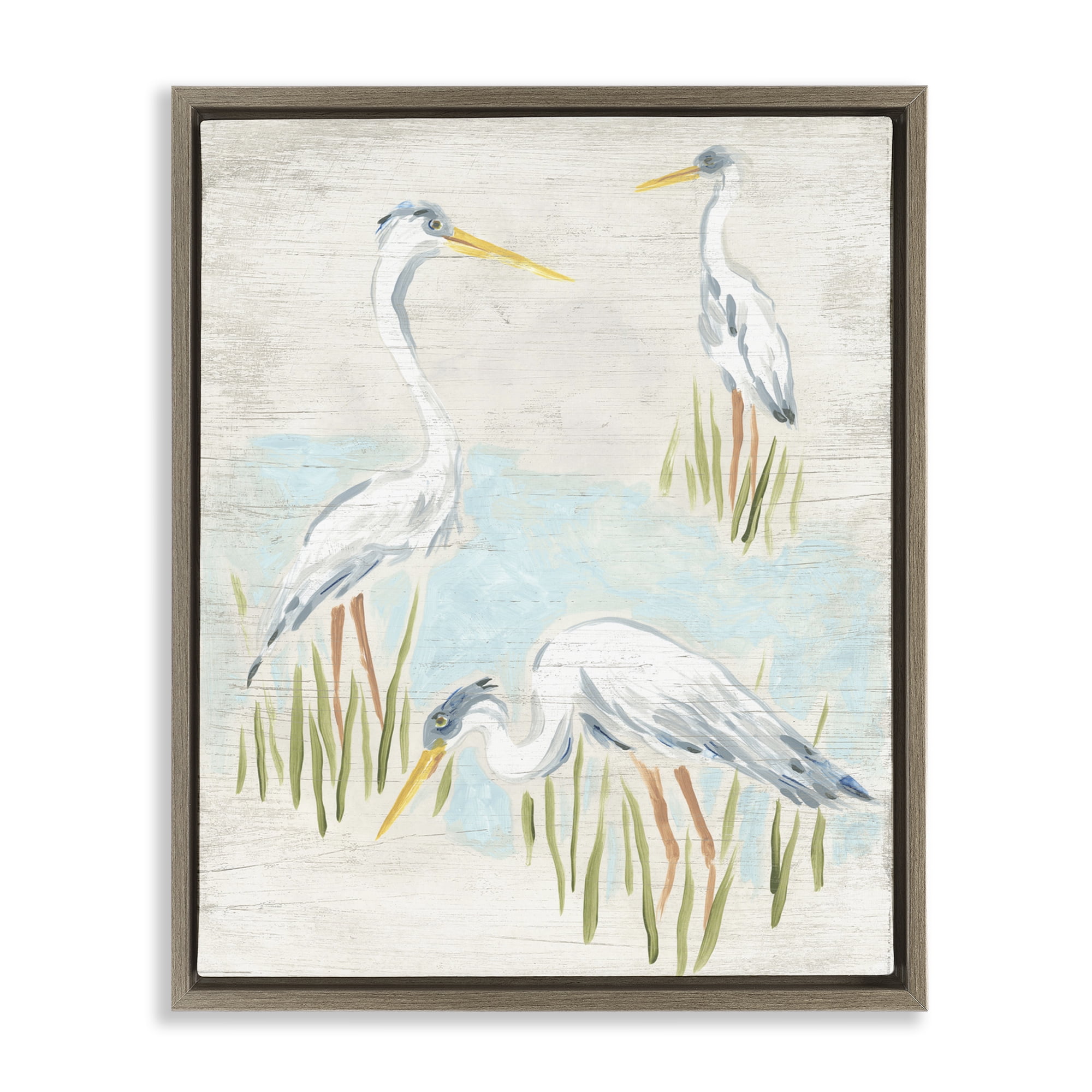 Stupell Industries Nautical Heron Trio Animals & Insects Painting Brown Floater Framed Canvas Art Print Wall Art, 25 x 31
