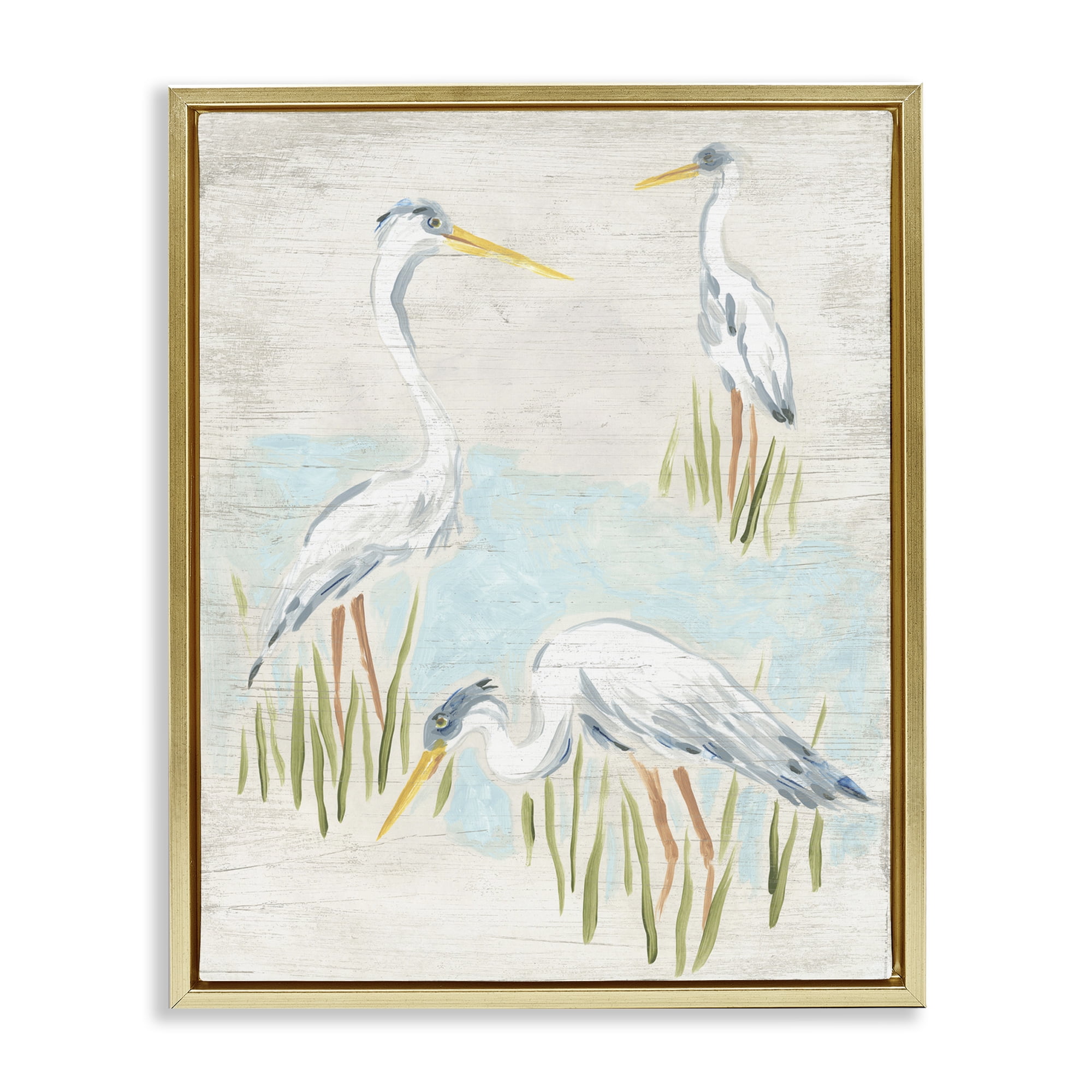 Stupell Industries Nautical Heron Trio Animals & Insects Painting Gold Floater Framed Canvas Art Print Wall Art, 25 x 31