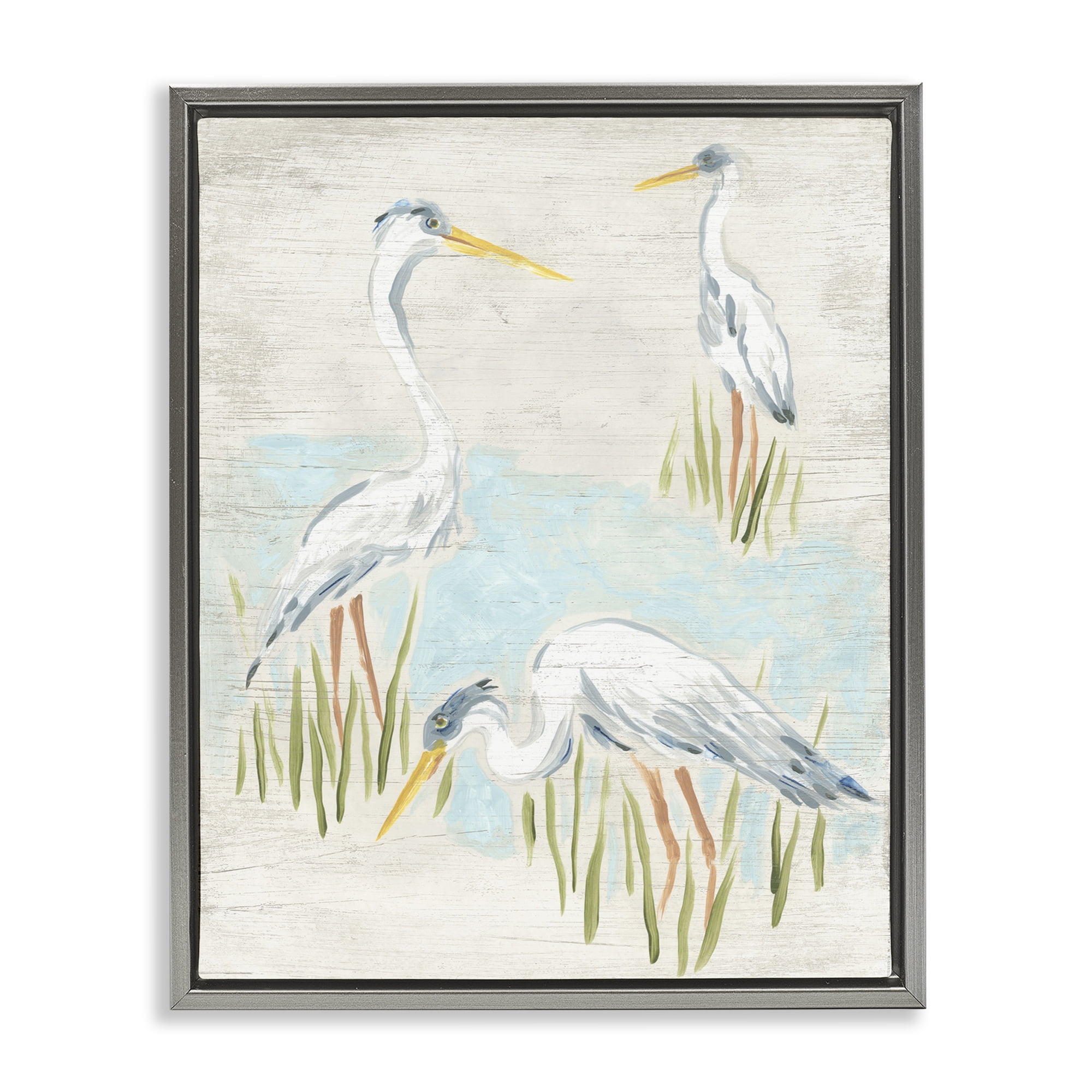 Stupell Industries Nautical Heron Trio Animals & Insects Painting Gray Floater Framed Canvas Art Print Wall Art, 17 x 21
