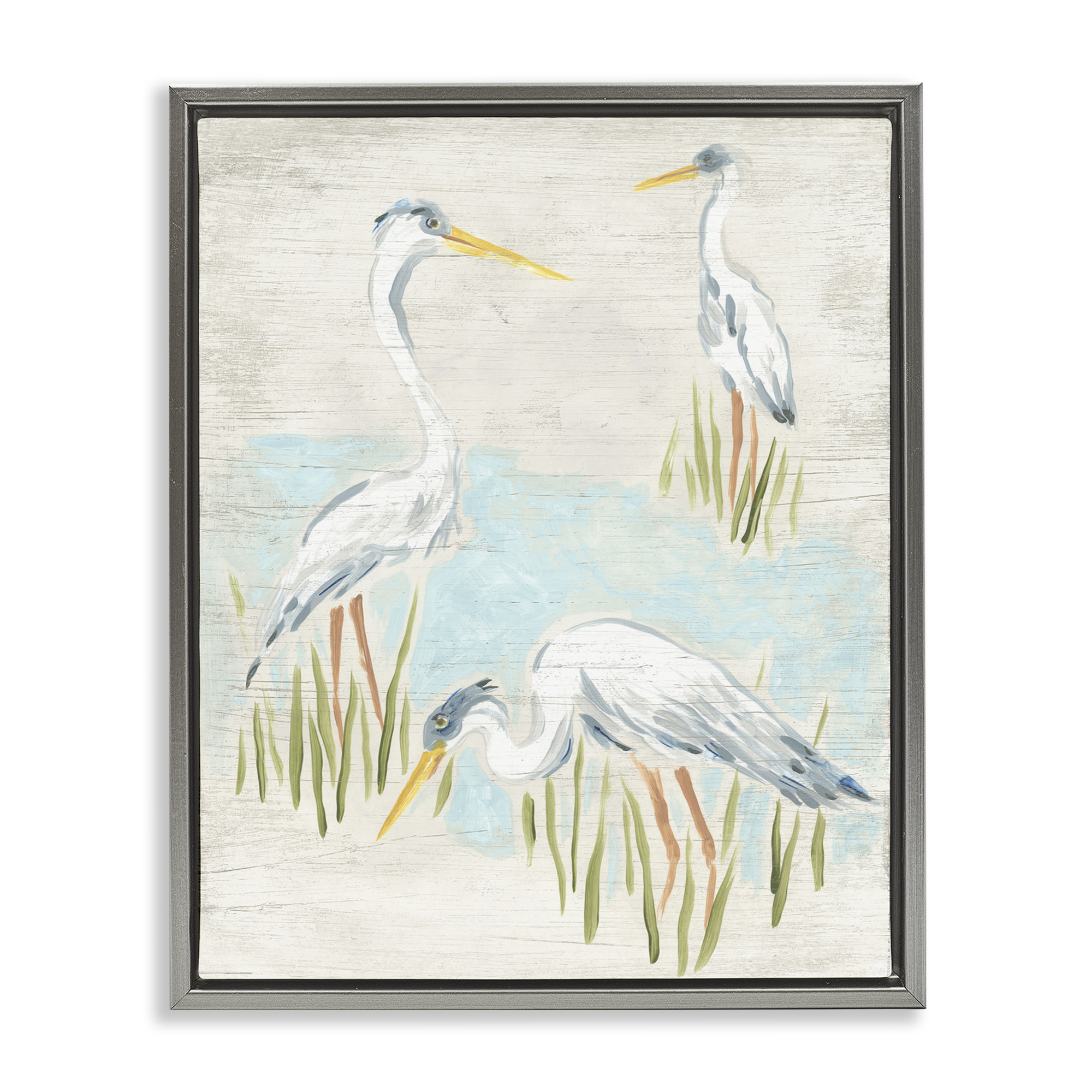 Stupell Industries Nautical Heron Trio Animals & Insects Painting Gray Floater Framed Canvas Art Print Wall Art, 25 x 31