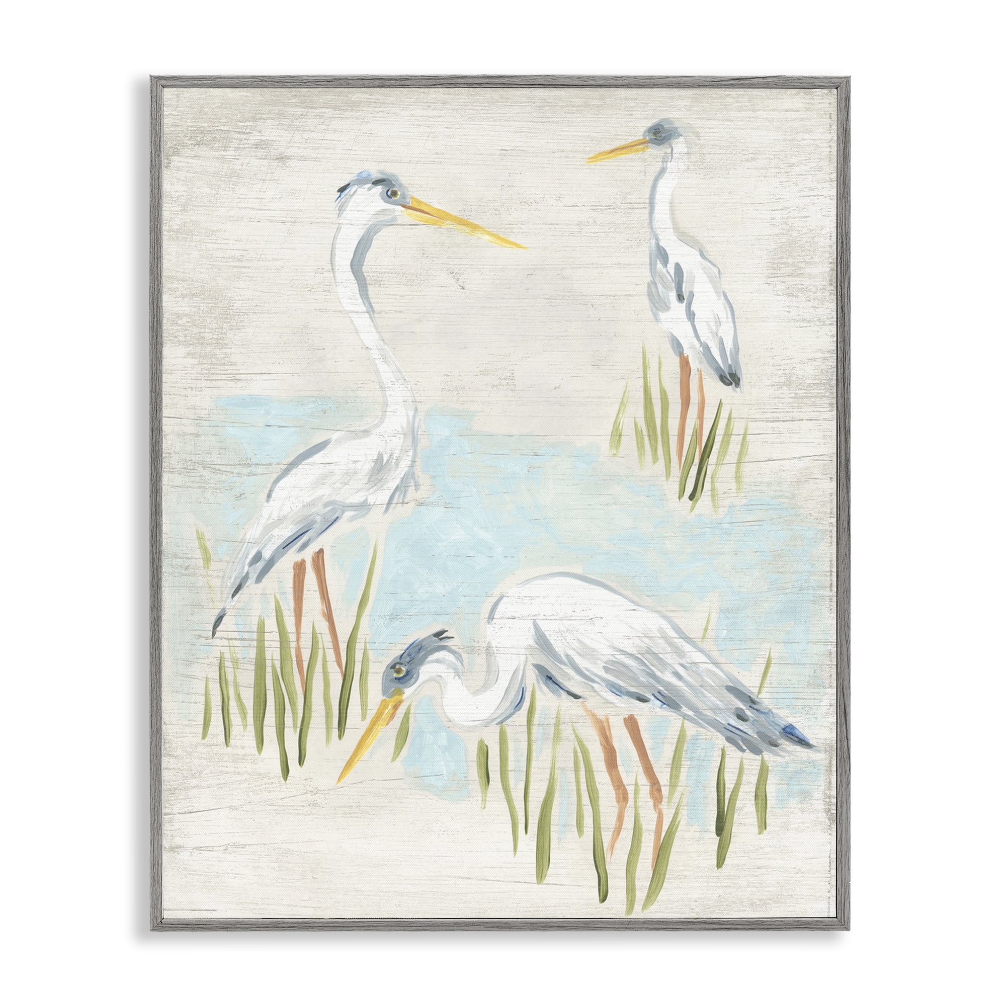 Stupell Industries Nautical Heron Trio Animals & Insects Painting Gray Framed Art Print Wall Art, 16 x 20