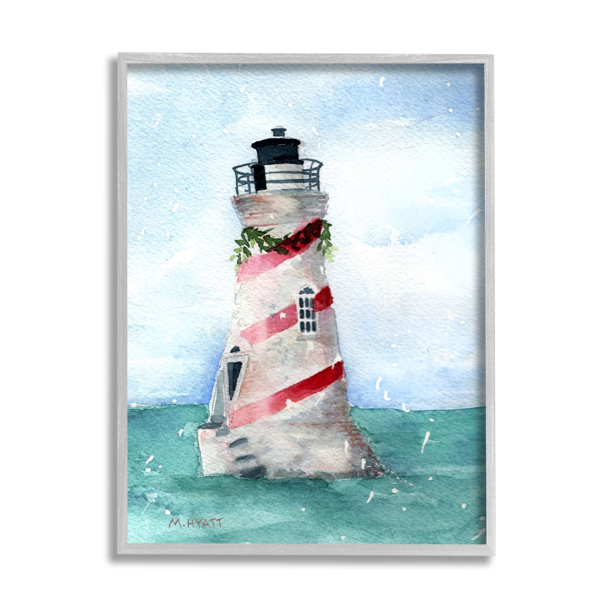 Stupell Industries Nautical Holiday Lighthouse Christmas Candy Cane Stripes, 24 x 30,Design by Melissa Hyatt LLC