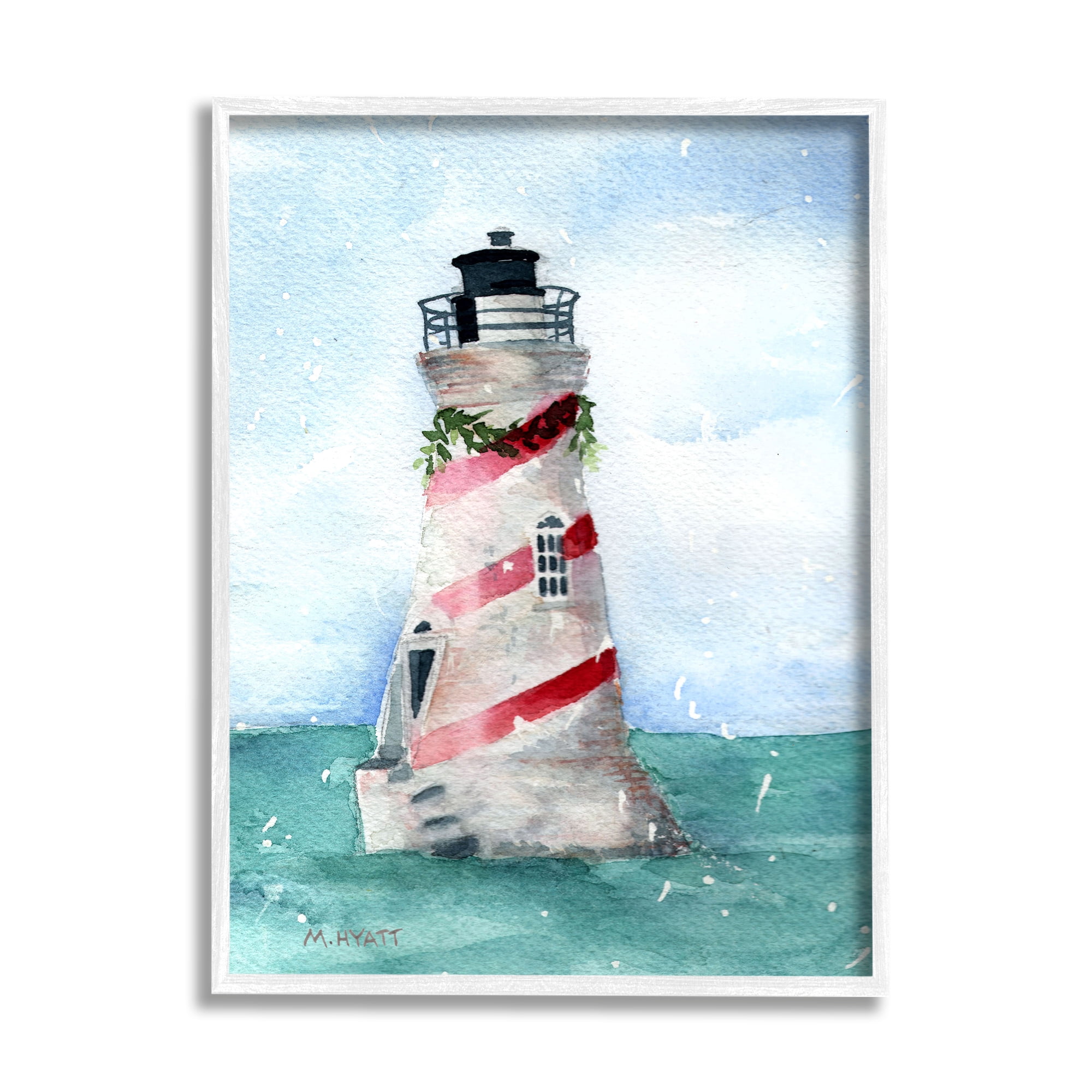 Stupell Industries Nautical Holiday Lighthouse Christmas Candy Cane Stripes, 24 x 30,Design by Melissa Hyatt LLC
