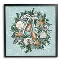 Stupell Industries Nautical Holiday Seashell Wreath Graphic Art Black Framed Art Print Wall Art, Design by Elizabeth Tyndall