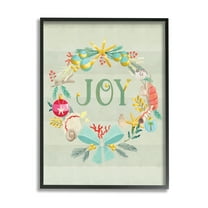 Stupell Industries Nautical Holiday Wreathe Joy Sentiment Green Stripes Nature Painting Black Framed Art Print Wall Art, 11 x 14