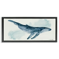 Stupell Industries Nautical Humpback Whale Animals & Insects Painting Black Floater Framed Canvas Art Print Wall Art, 25 x 11