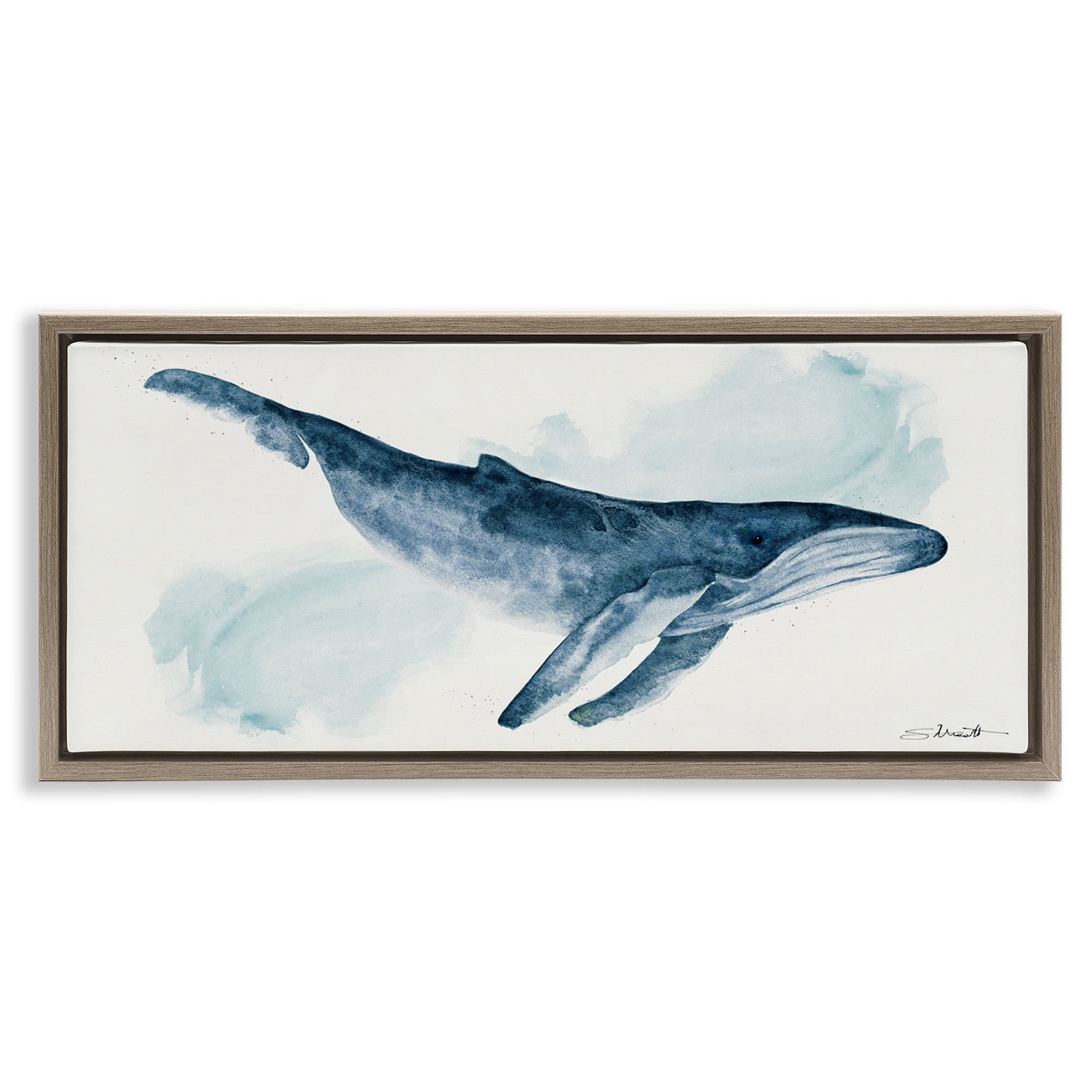 Stupell Industries Nautical Humpback Whale Animals & Insects Painting Brown Floater Framed Canvas Art Print Wall Art, 31 x 14