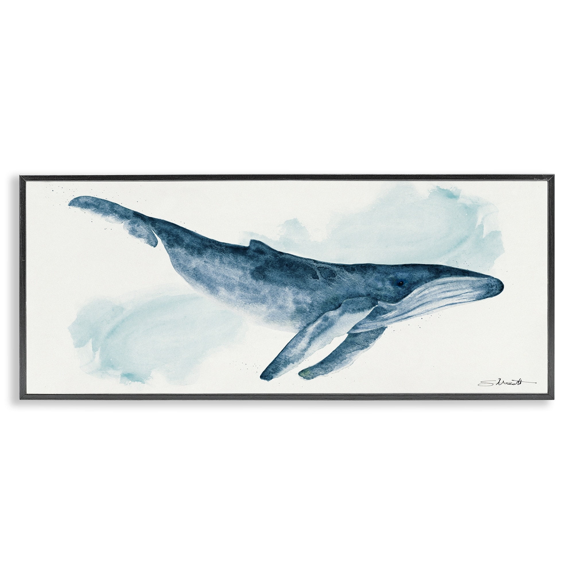 Stupell Industries Nautical Humpback Whale Marine Animal Blue Watercolor Painting, 30 x 13, Design by Stephanie Workman Marrott