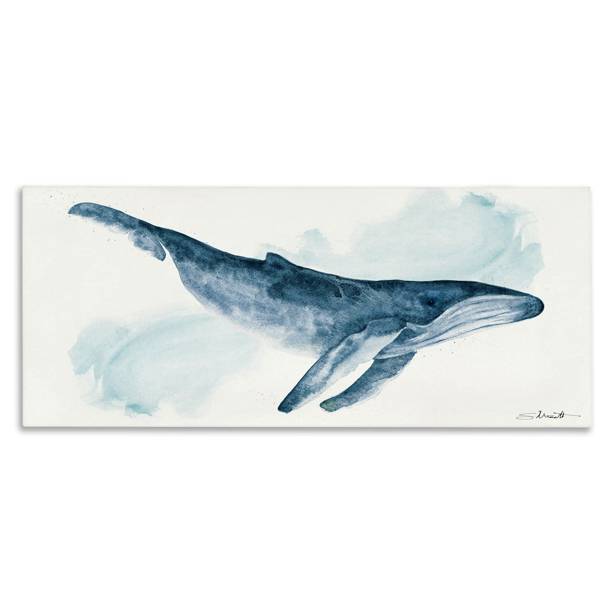 Stupell Industries Nautical Humpback Whale Marine Animal Blue Watercolor Painting, 48 x 20, Design by Stephanie Workman Marrott
