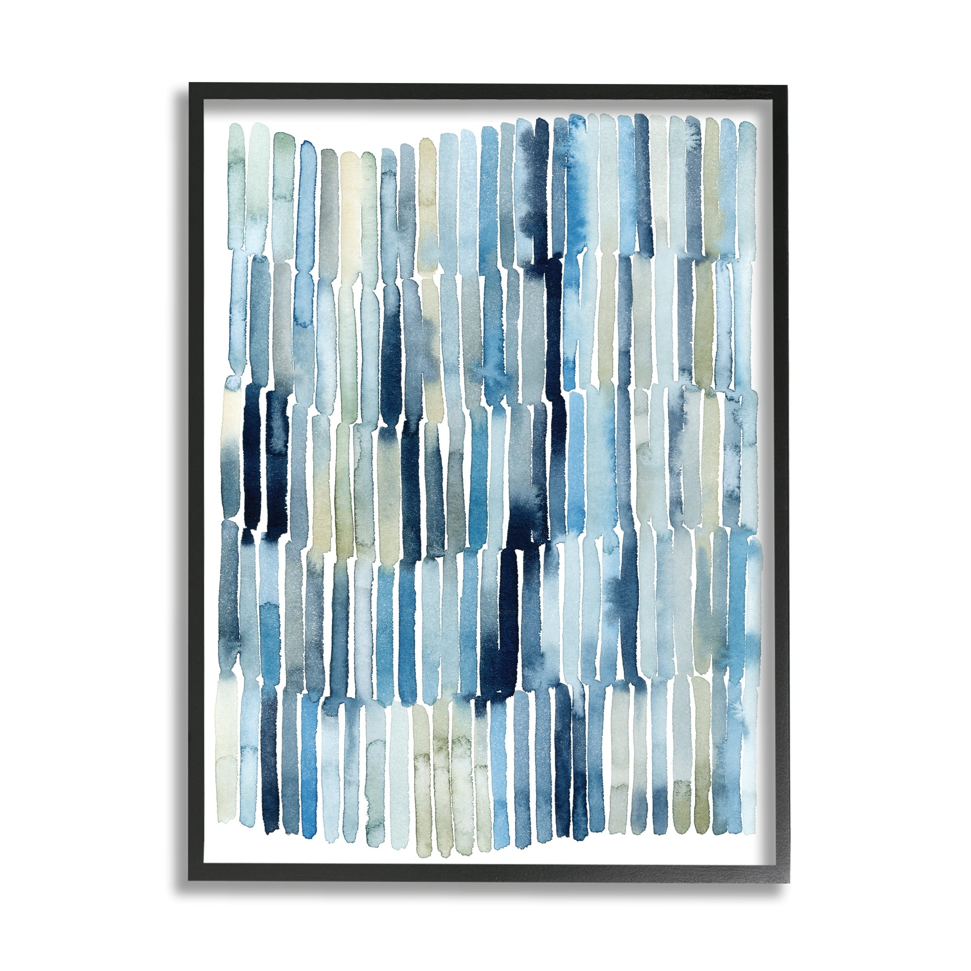Stupell Industries Nautical Inspired Abstraction Blue Beige Blocked Lines Abstract Painting Black Framed Art Print Wall Art, 24 x 30