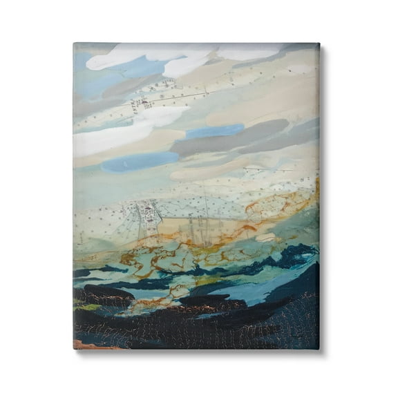 Stupell Industries Nautical Landscape Abstract Ocean Layered Map Collage Painting Gallery Wrapped Canvas Print Wall Art, Design by Stacy Gresell