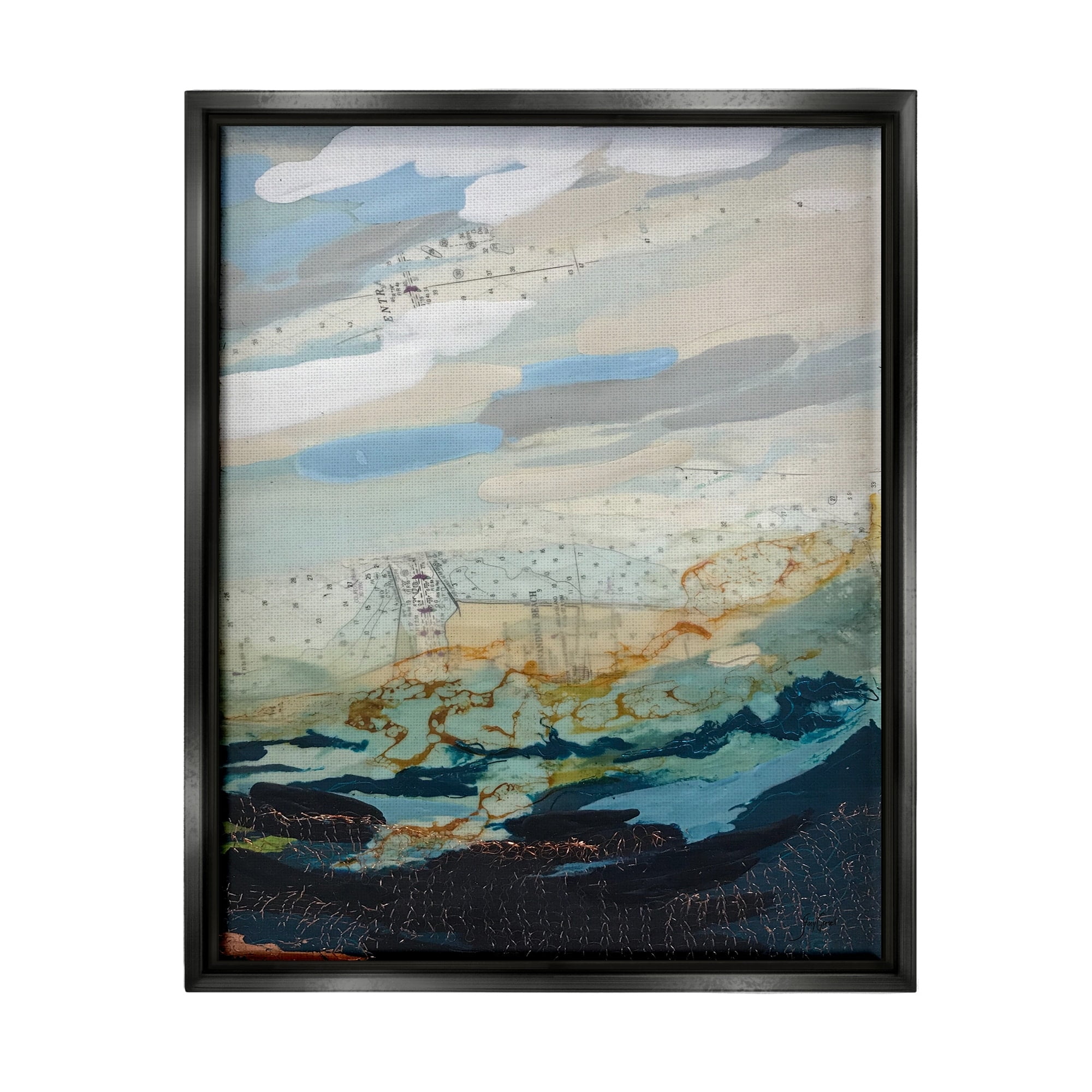 Abstract Ocean Landscape Canvas Print with Black Frame, 25" x 31"