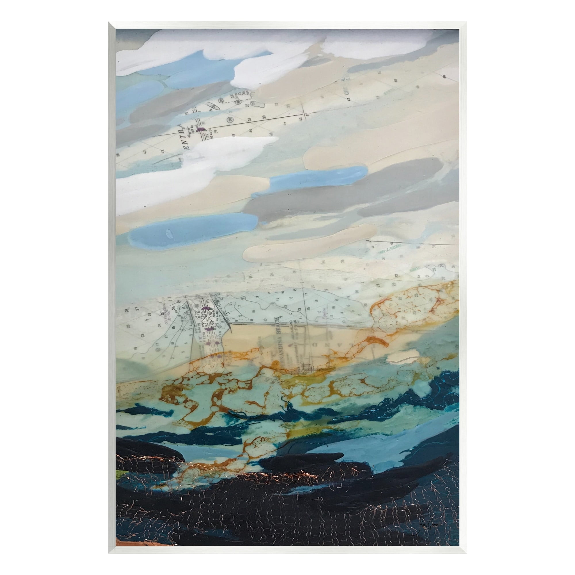 Nautical Landscape Abstract Ocean Layered Map Collage MDF Wall Art