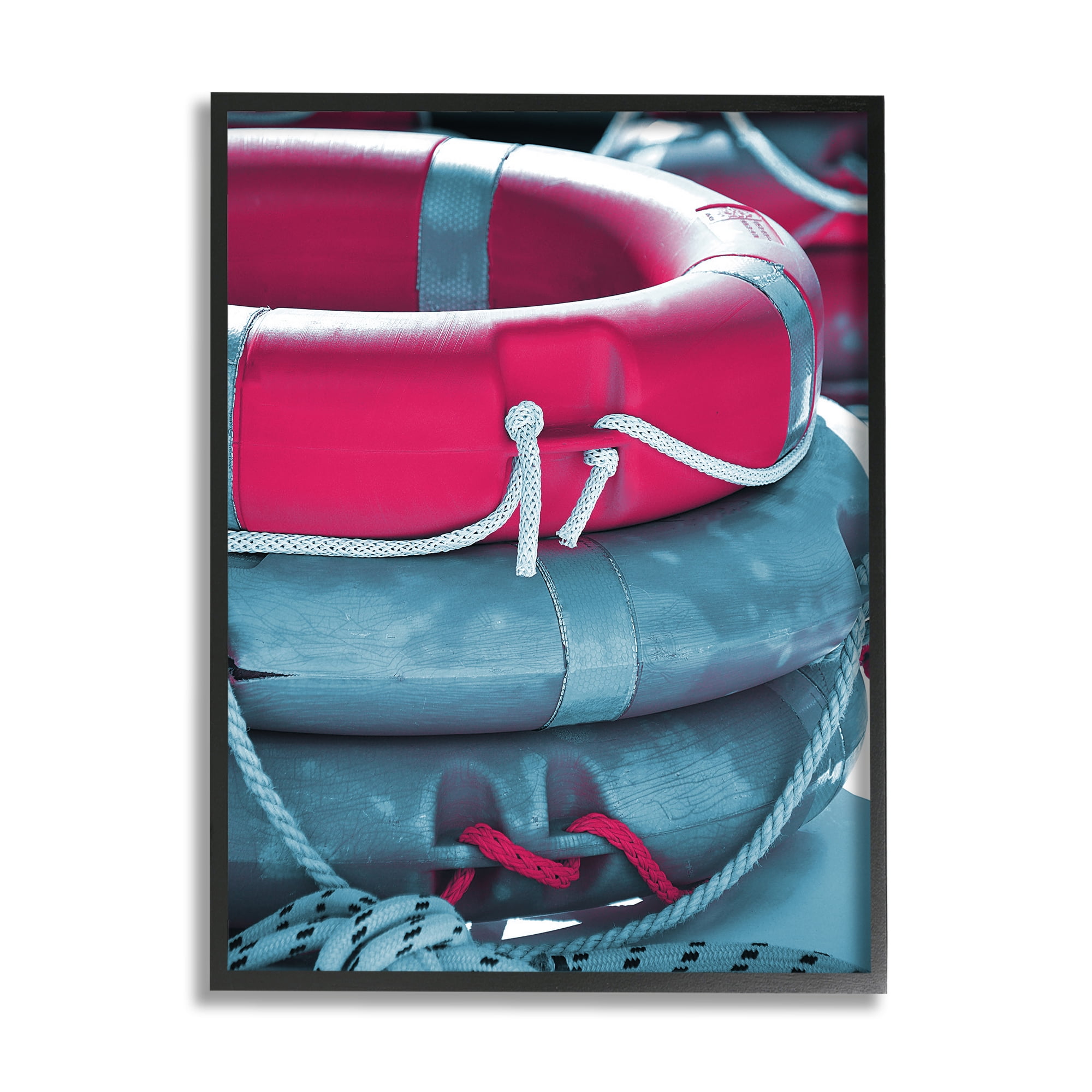 Stupell Industries Nautical Life Buoys Nature Photography Black Framed Art Print Wall Art, 24 x 30