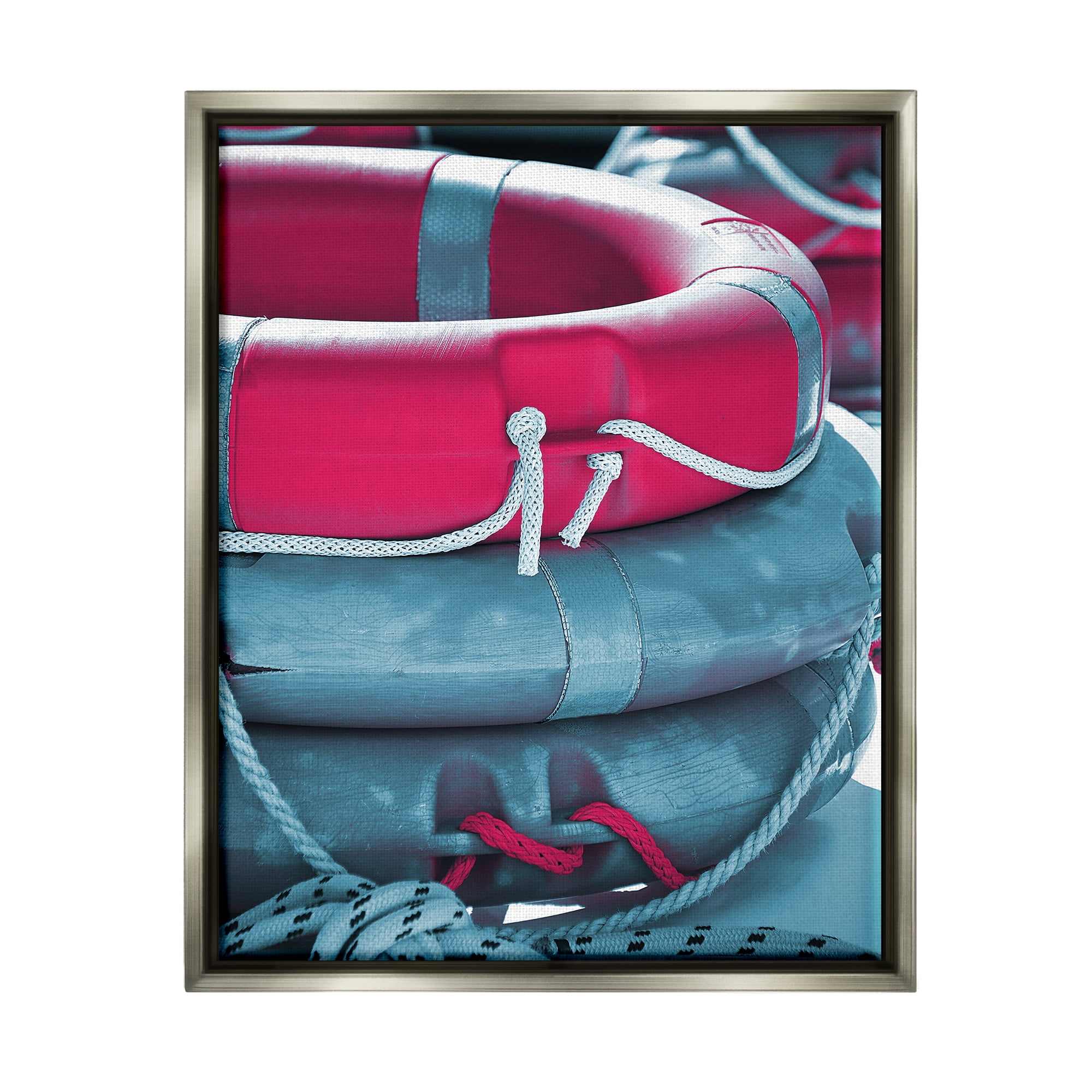 Stupell Industries Nautical Life Buoys Nature Photography Gray Floater Framed Canvas Art Print Wall Art, 25 x 31