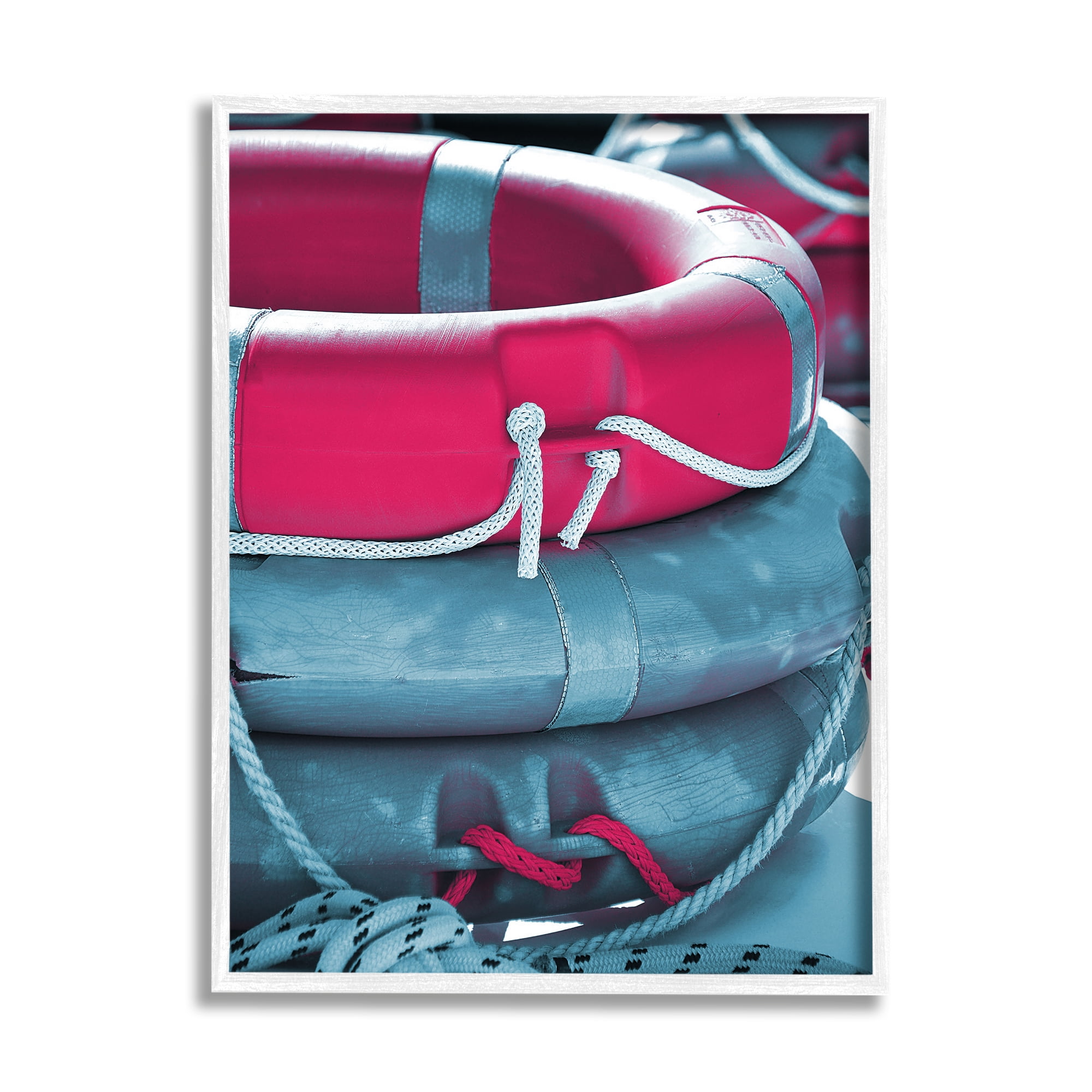 Stupell Industries Nautical Life Buoys Nature Photography White Framed Art Print Wall Art, 16 x 20