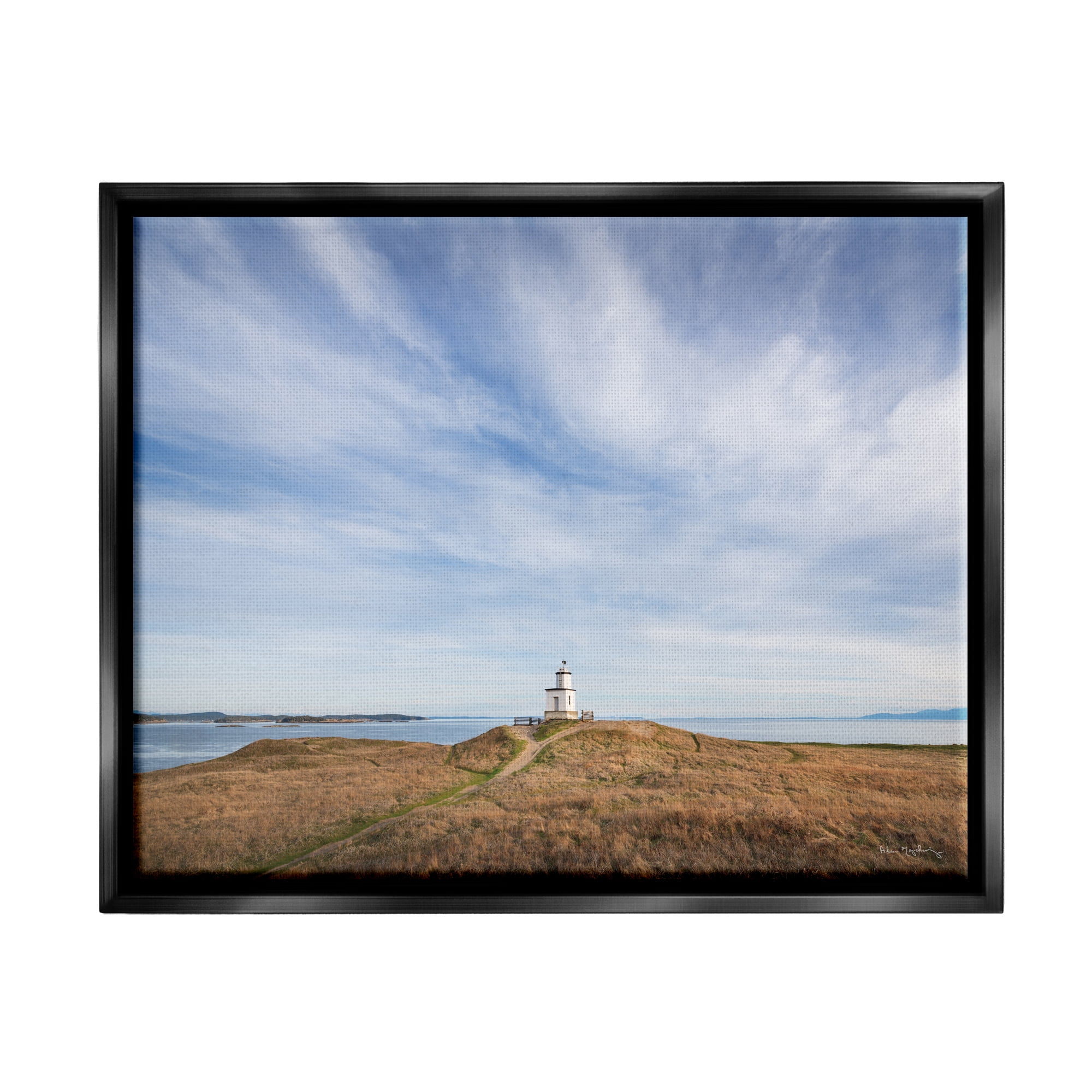 Stupell Industries Nautical Lighthouse Beacon Landscape Photography Black Floater Framed Canvas Art Print Wall Art, 31 x 25