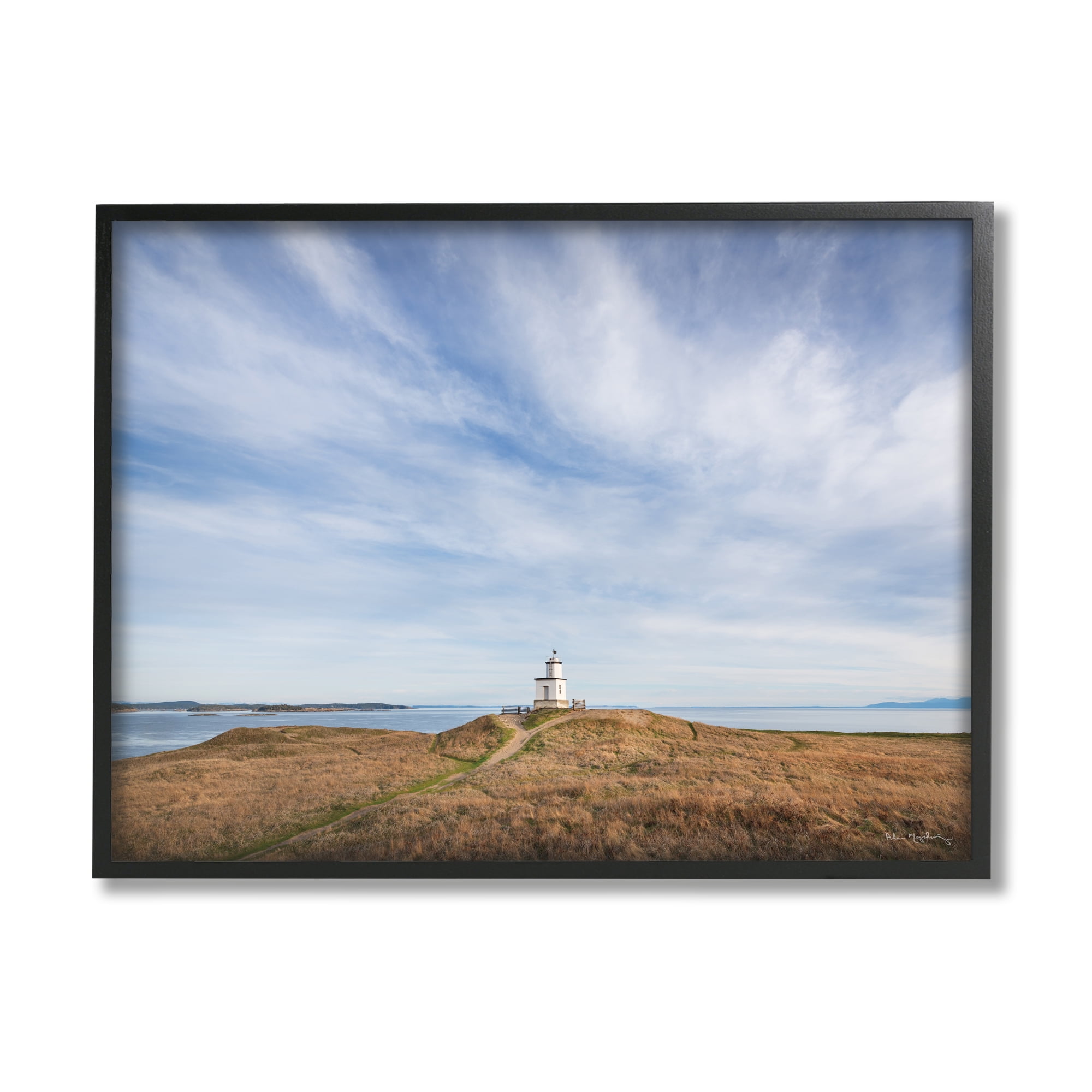 Stupell Industries Nautical Lighthouse Beacon Landscape Photography Black Framed Art Print Wall Art, 20 x 16