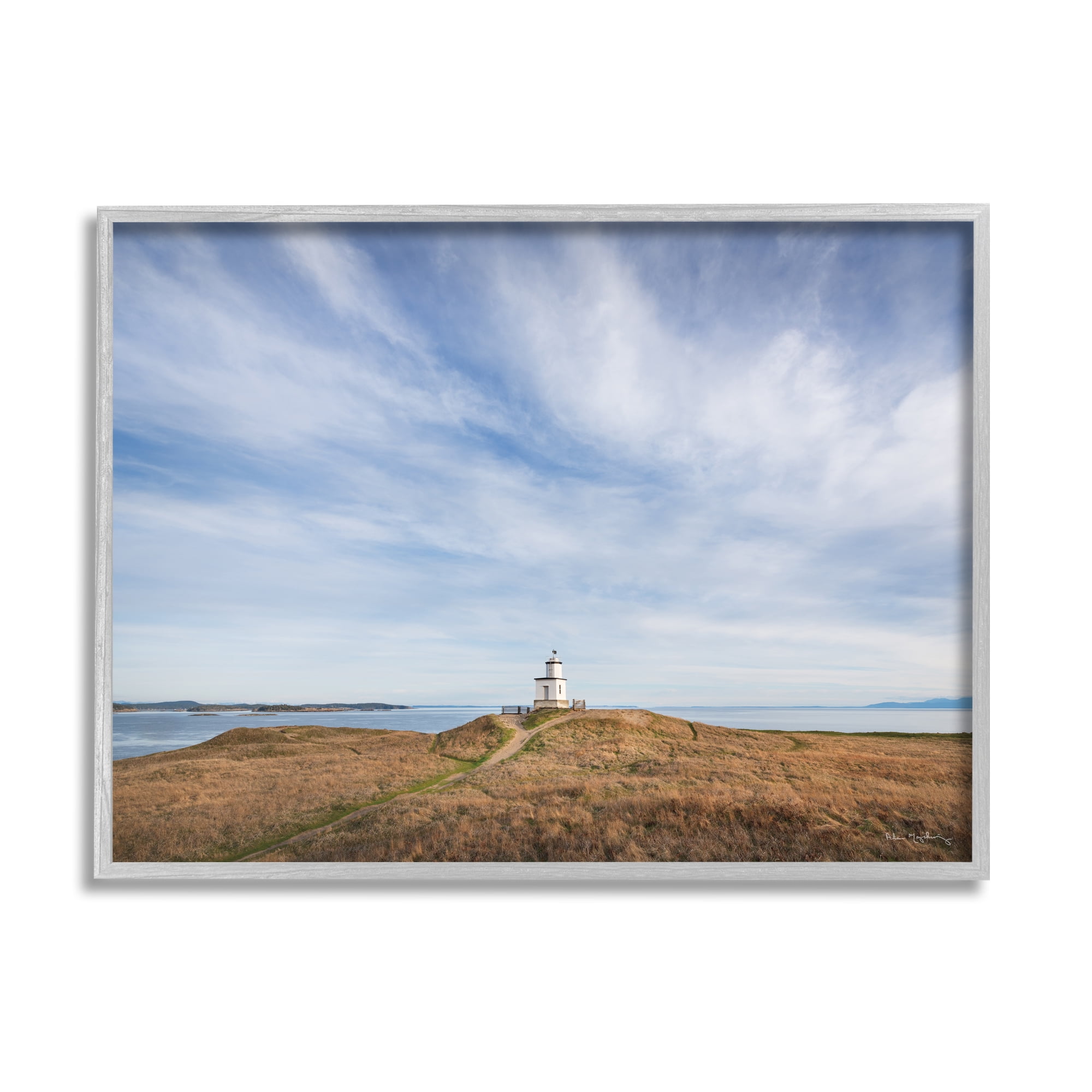 Stupell Industries Nautical Lighthouse Beacon Landscape Photography Gray Framed Art Print Wall Art, 30 x 24