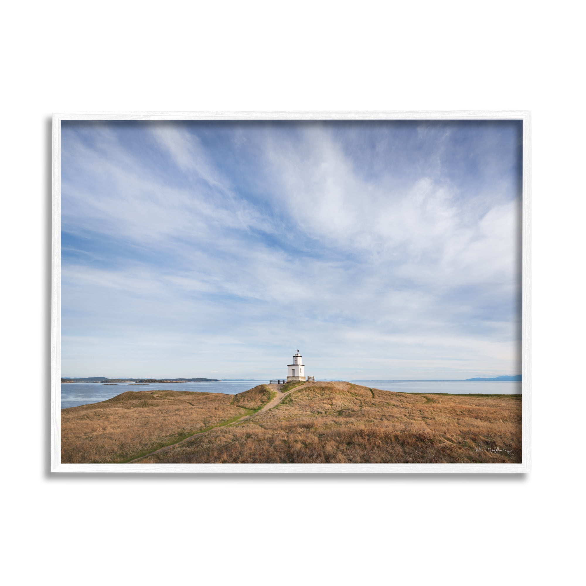 Stupell Industries Nautical Lighthouse Beacon Landscape Photography White Framed Art Print Wall Art, 14 x 11