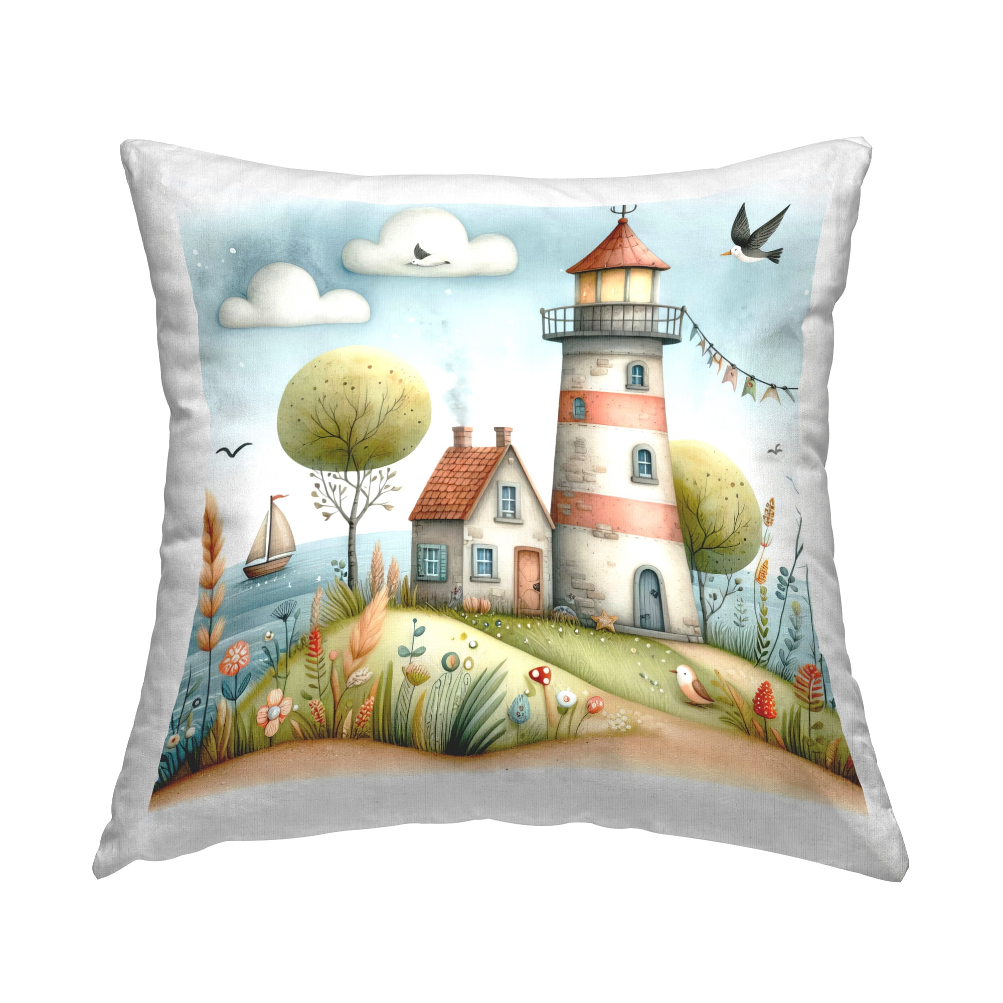 Stupell Industries Nautical Lighthouse Whimsy Decorative Printed Throw Pillow Design by LSR Design Studio.