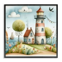 Stupell Industries Nautical Lighthouse Whimsy Nautical & Beach Painting Black Framed Art Print Wall Art, 12 x 12