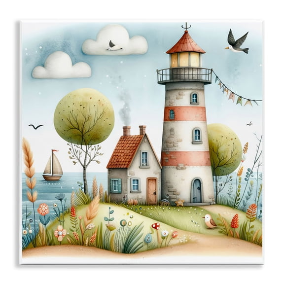 Stupell Industries Nautical Lighthouse Whimsy Nautical & Beach Painting Unframed Art Print Wall Art, 12 x 12