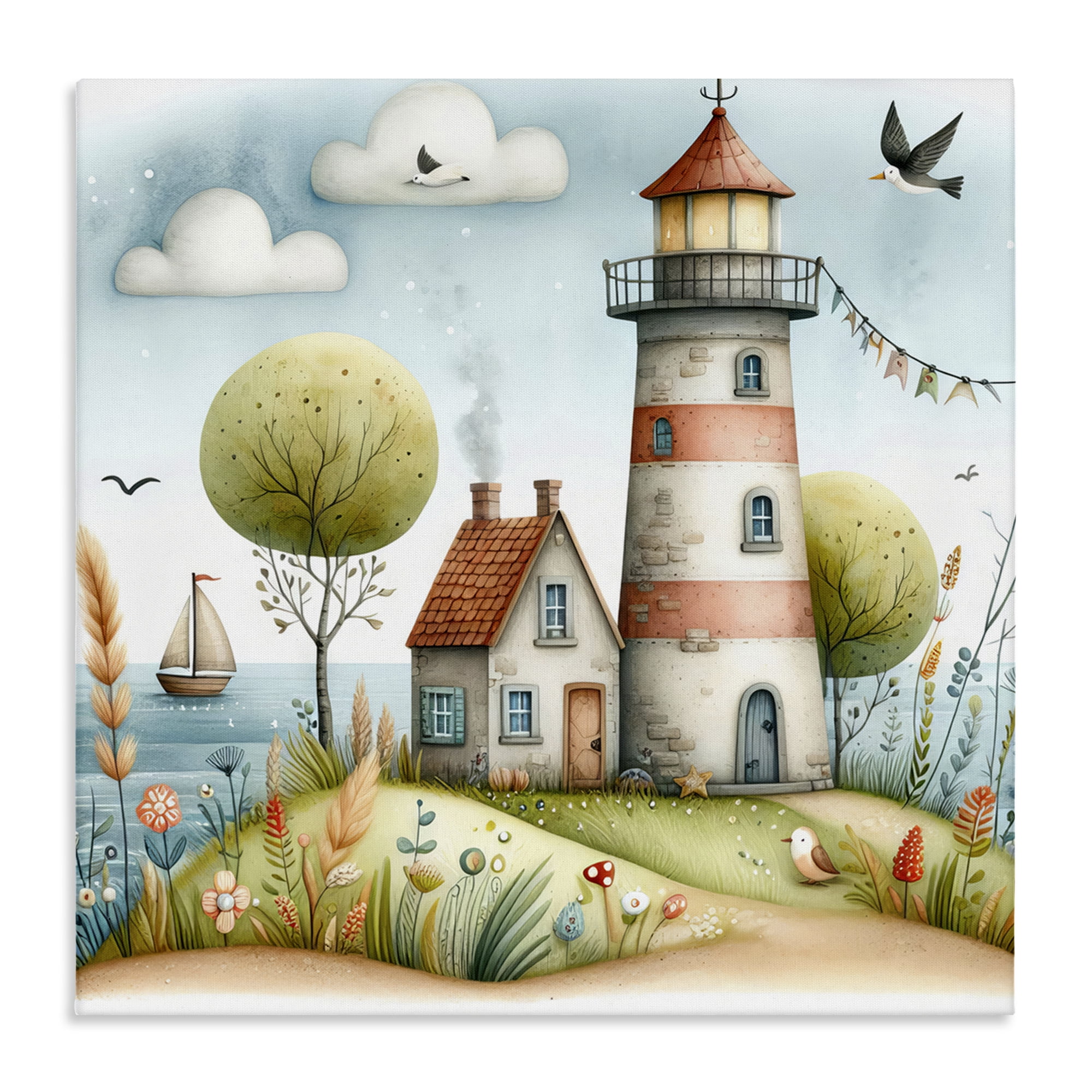 Stupell Industries Nautical Lighthouse Whimsy Nautical & Beach Painting Wrapped Canvas Art Print Wall Art, 17 x 17