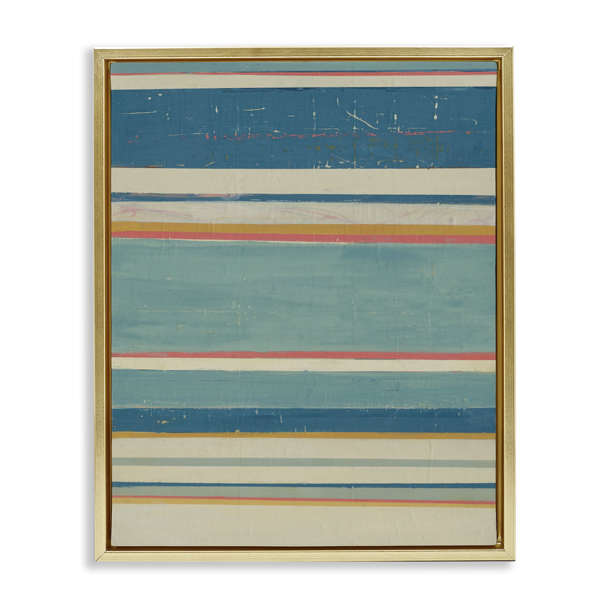 Stupell Industries Nautical Linear Pattern Abstract Painting Gold Floater Framed Canvas Art Print Wall Art, 17 x 21