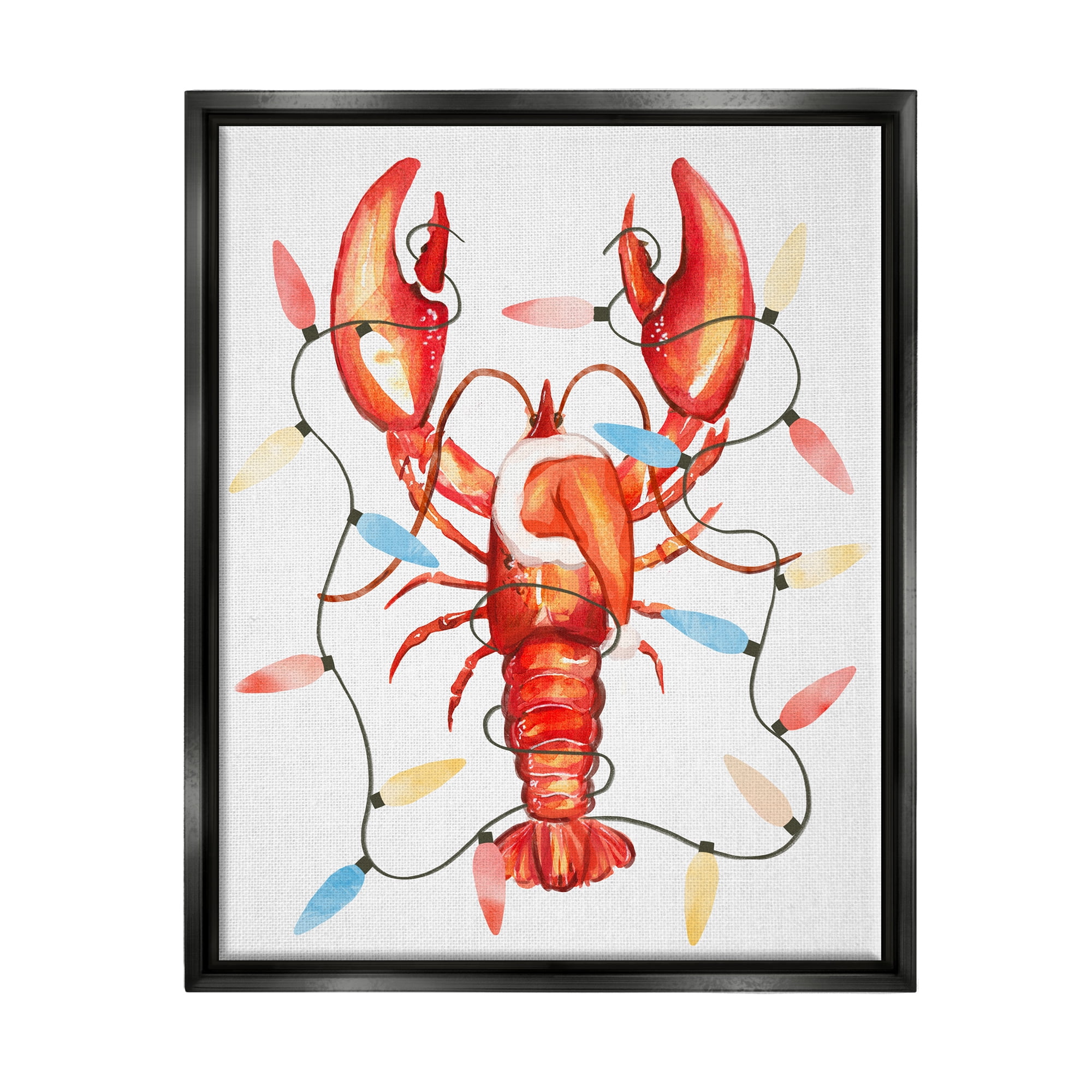 Stupell Industries Nautical Lobster Christmas Lights Holiday Painting Black Floater Framed Art Print Wall Art