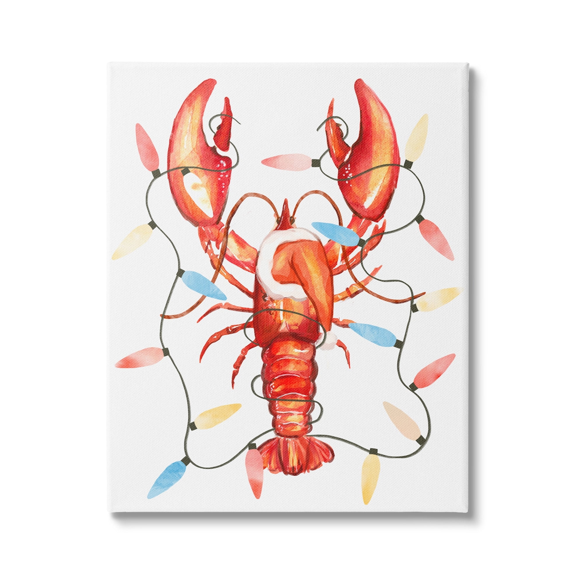 Stupell Industries Nautical Lobster Christmas Lights Holiday Painting Gallery Wrapped Canvas Print Wall Art