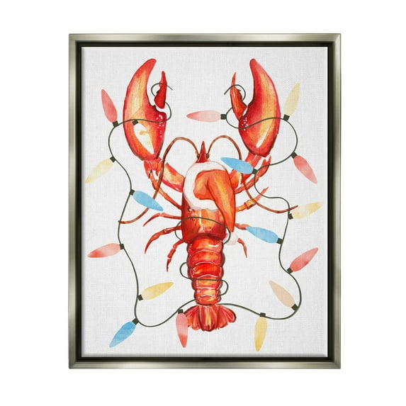 Stupell Industries Nautical Lobster Christmas Lights Holiday Painting Gray Floater Framed Art Print Wall Art