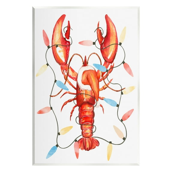 Stupell Industries Nautical Lobster Christmas Lights Holiday Painting Unframed Art Print Wall Art