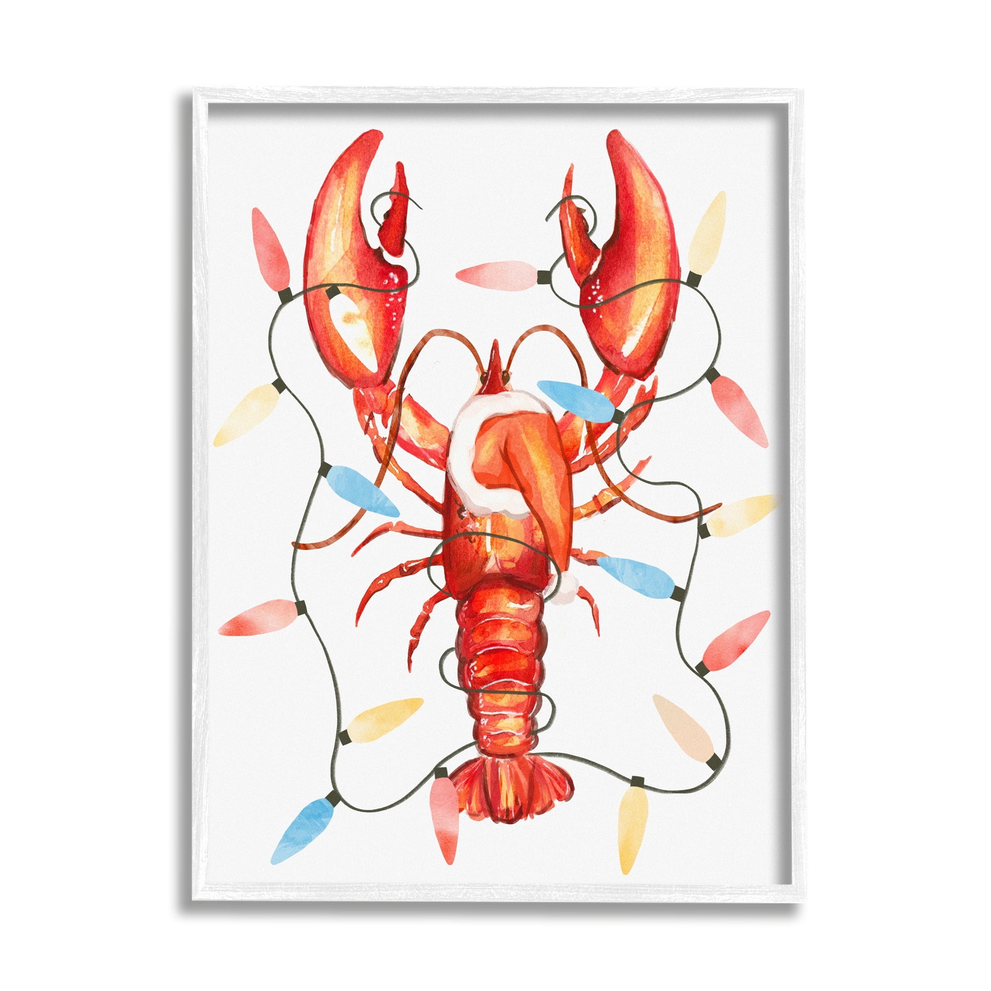 Stupell Industries Nautical Lobster Christmas Lights Holiday Painting White Framed Art Print Wall Art