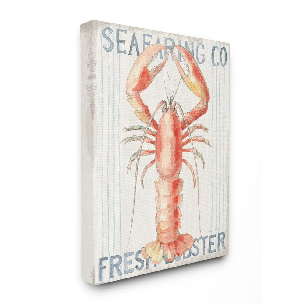 Stupell Industries Nautical Lobster Seafood Sign Blue Red Watercolor Canvas Wall Art Design by Danhui Nai, 36" x 48"