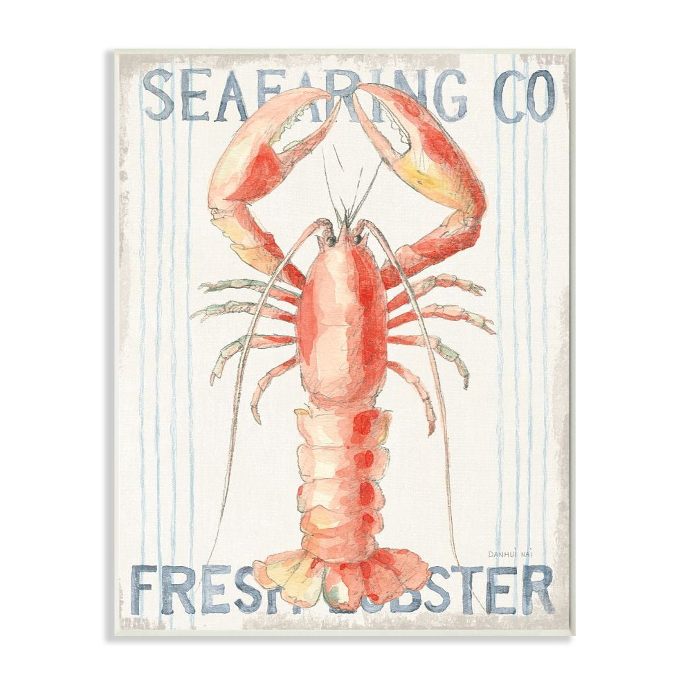 Stupell Industries Nautical Lobster Seafood Sign Blue Red Watercolor Unframed Art Print Wall Art, 10x15, by Danhui Nai