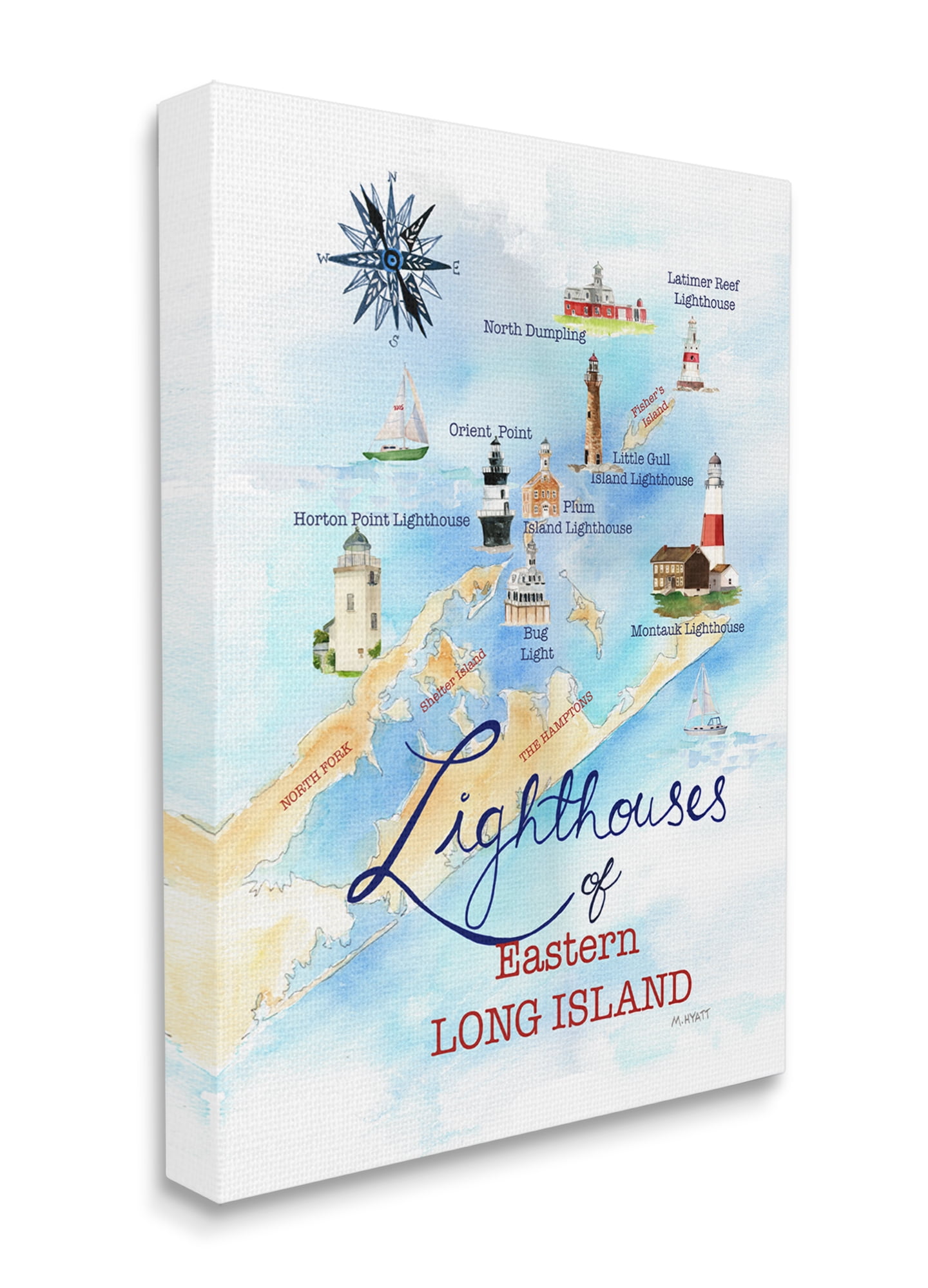 Stupell Industries Nautical Map of Eastern Long Island Lighthouses Canvas Wall Art, 16 x 20, Design by Melissa Hyatt LLC